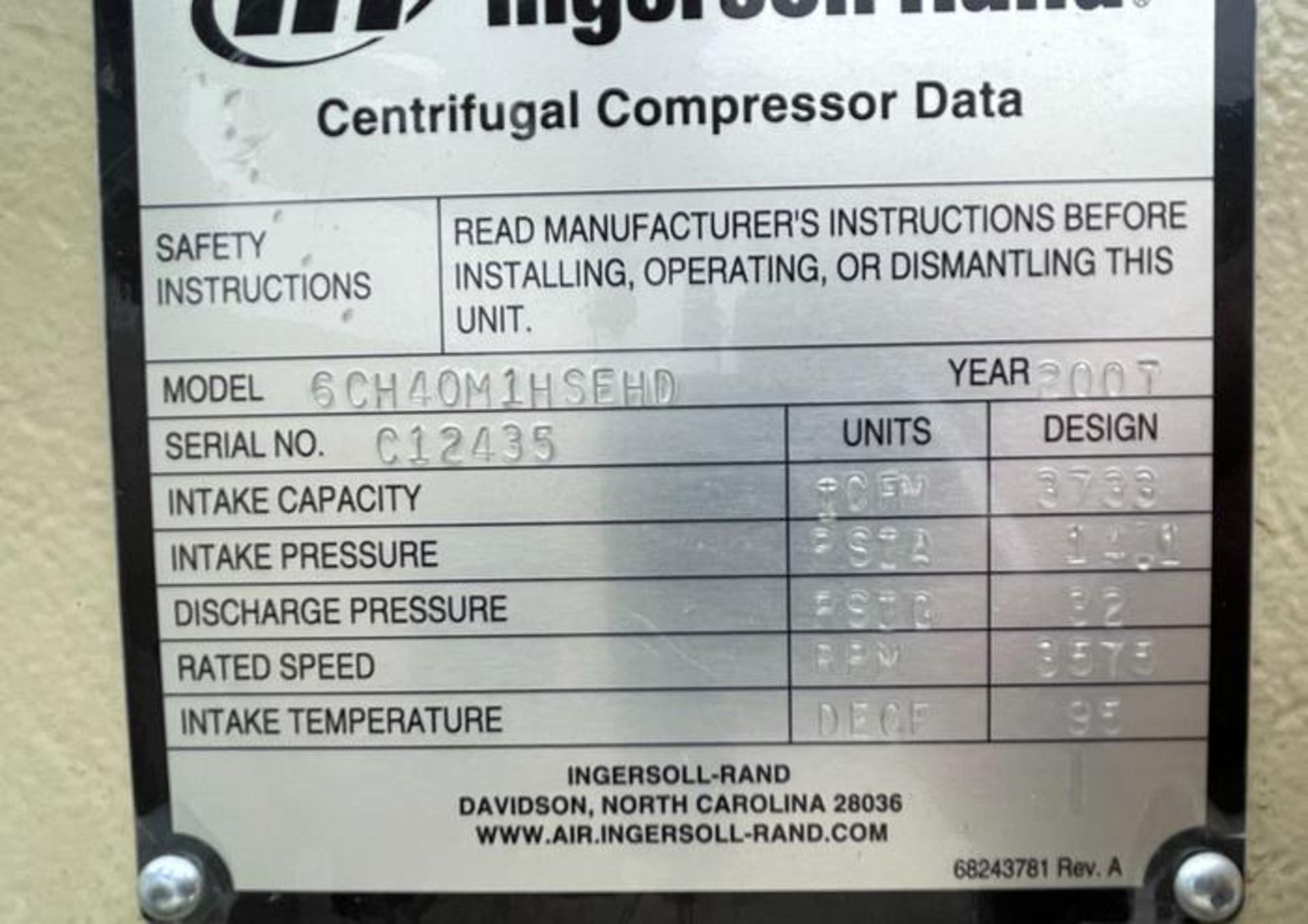 INGERSOL RAND CENTAC LOW PRESSURE HIGH VOLUME AIR COMPRESSOR - CENTRIFUGAL AIR COMPRESSOR - Image 8 of 8
