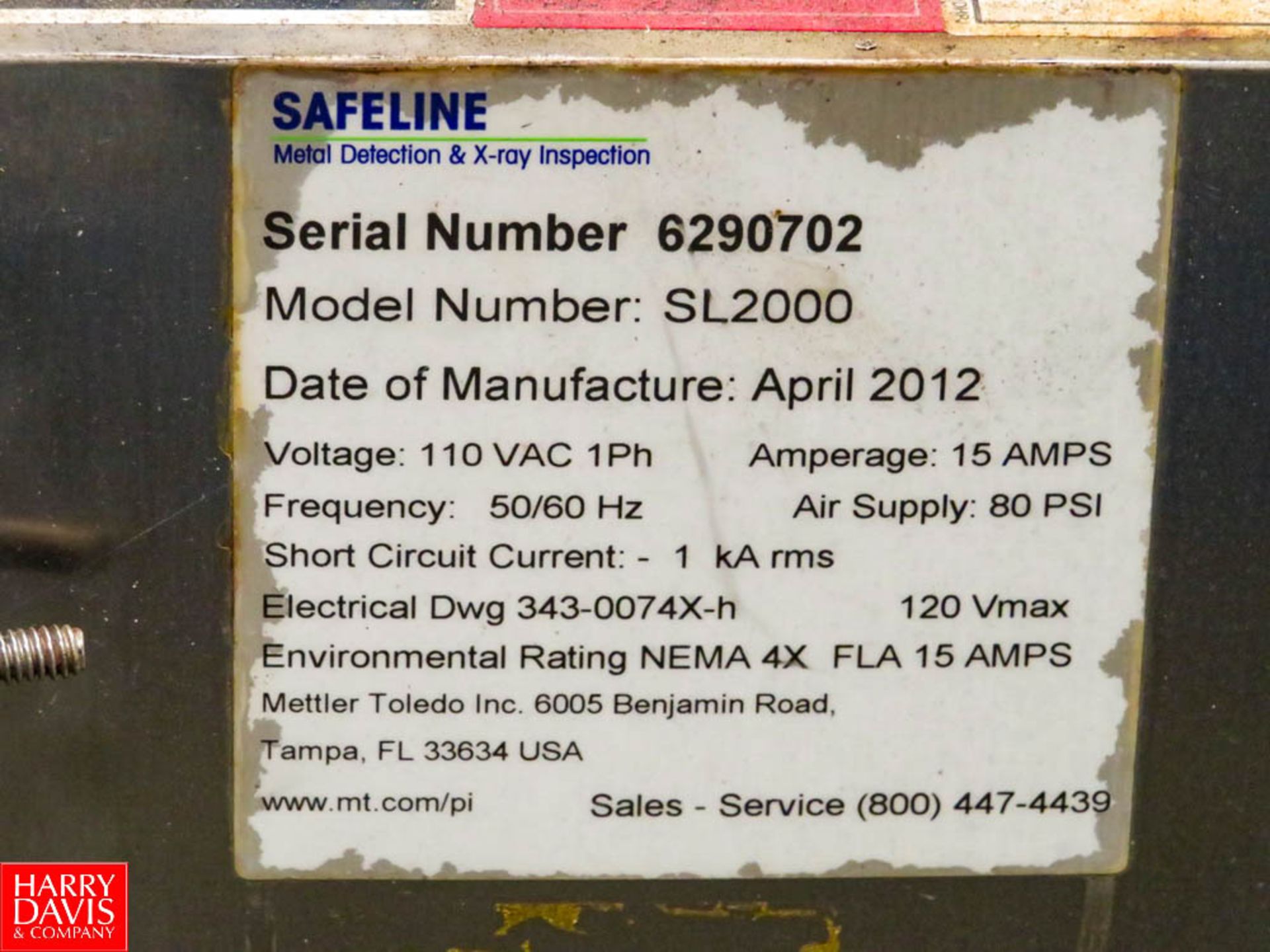 Safeline Mettler Toledo Metal Detector, Model SL2000, S/N 6290702 Rigging Fee: $100 - Image 2 of 2