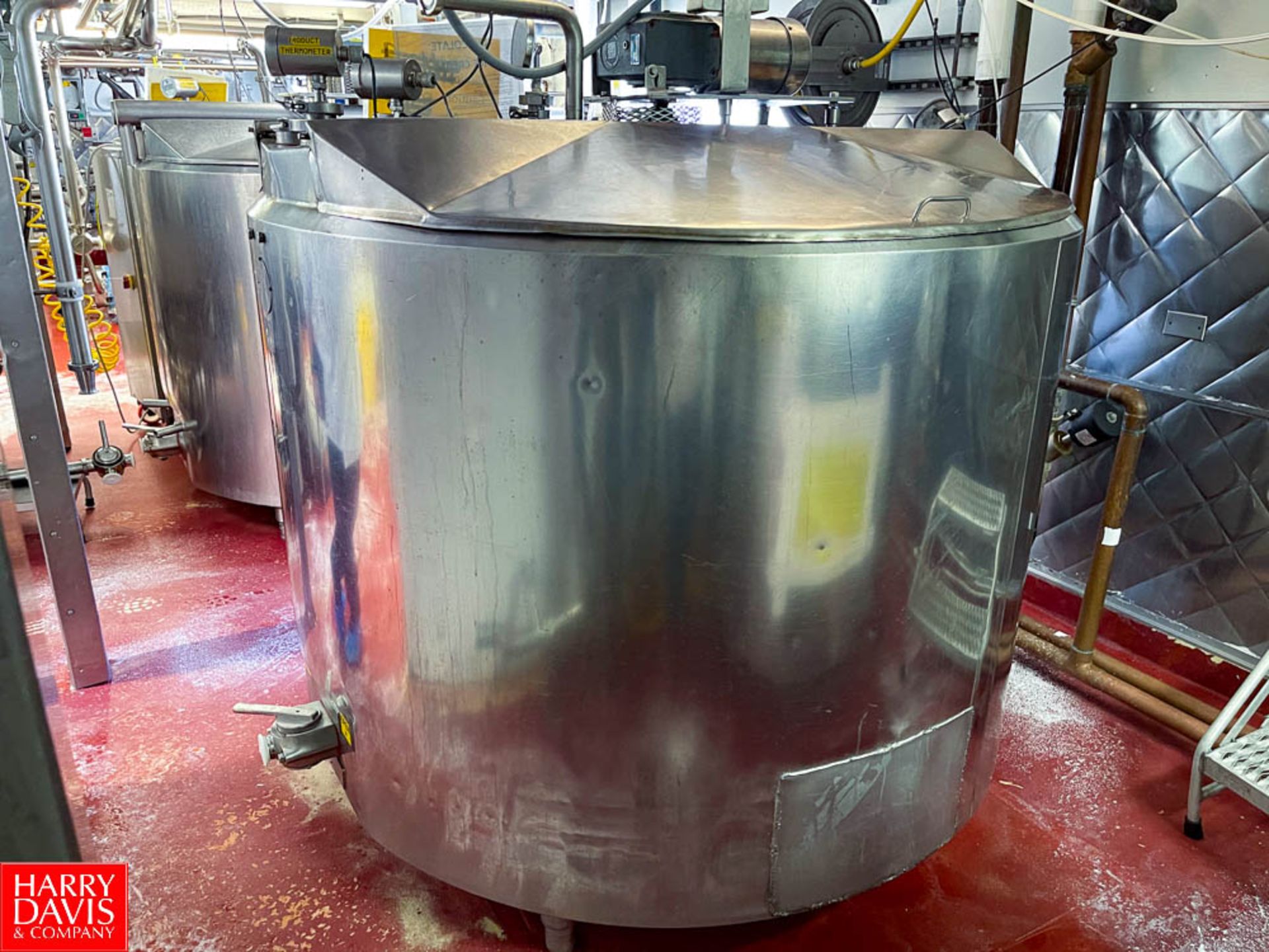 500 Gallon Dual Hinged-Lid Jacketed S/S Vat Pasteurizer (Vat # 7), with Vertical Agitation, S/S Leak