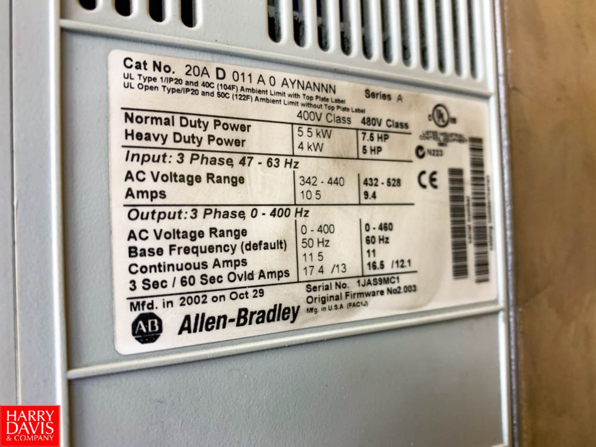 Allen Bradley 7.5 HP Powerflex 70 Variable Frequency Drive Rigging Fee:$25 - Image 2 of 2
