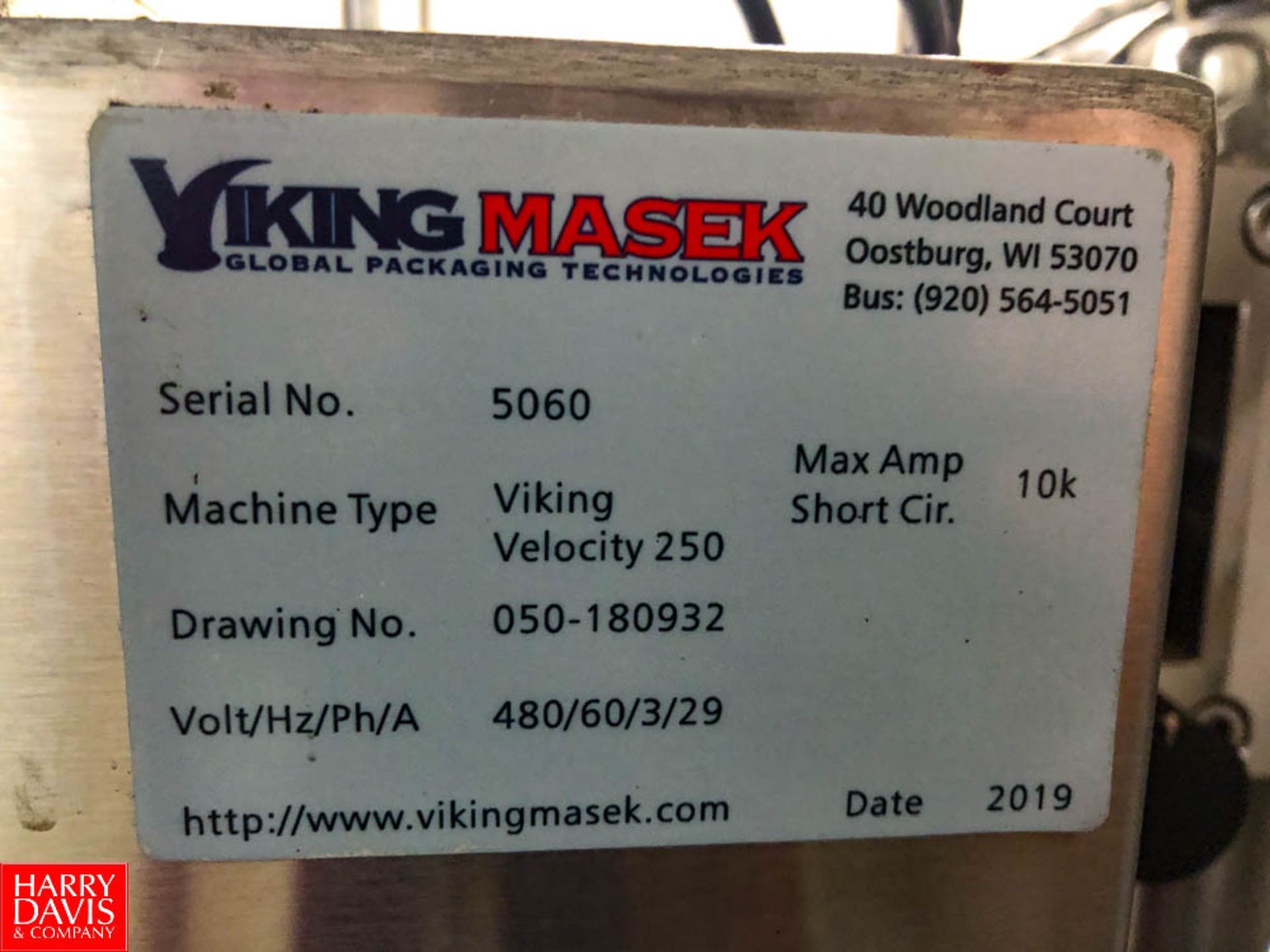 2019 Viking Masek; VELOCITY 250 VFFS Continuous Bagmaker with Allen Bradley Panelview Plus, S/N: - Image 6 of 6