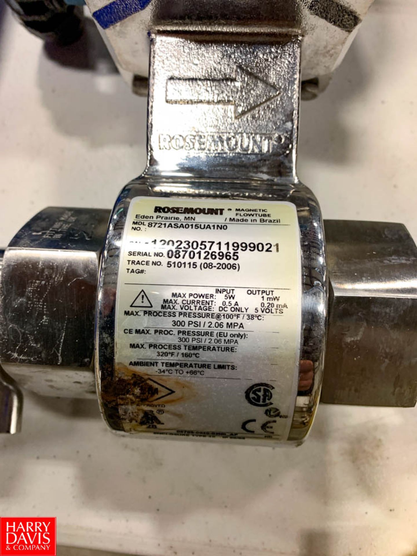 Rosemount 1.5" S/S Flow Meter, Model: 8721ASA015UA1NO, Clamp Type - Image 2 of 2