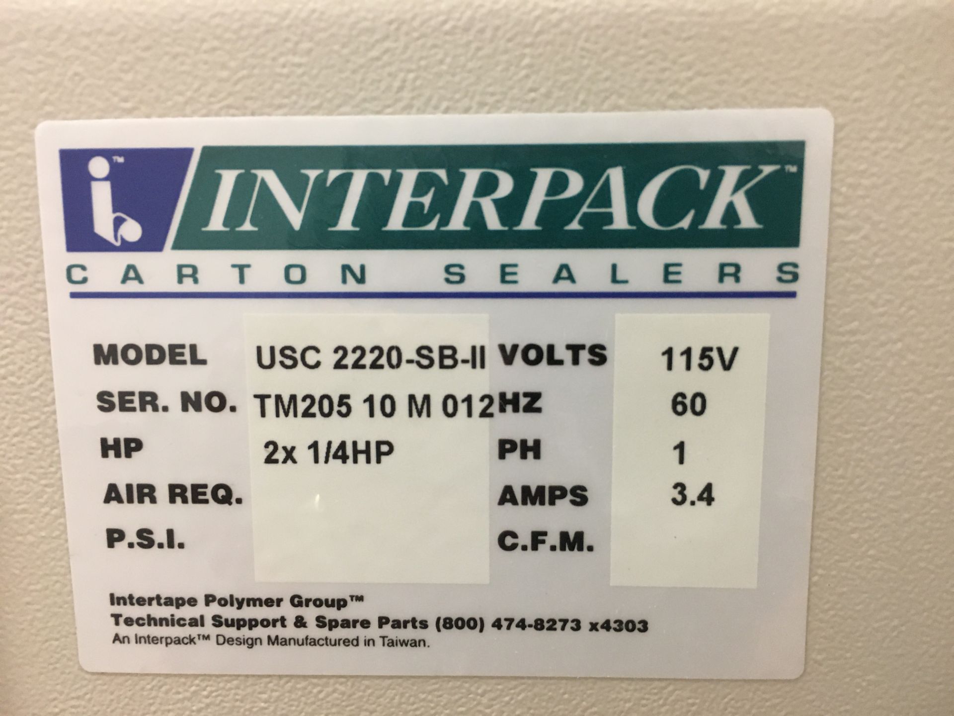 Interpack Carton Sealer With 115 Volts, S/N: TM205 10 M 012 Model: USC 2220-SB-II Rigging: $50 - Image 2 of 2