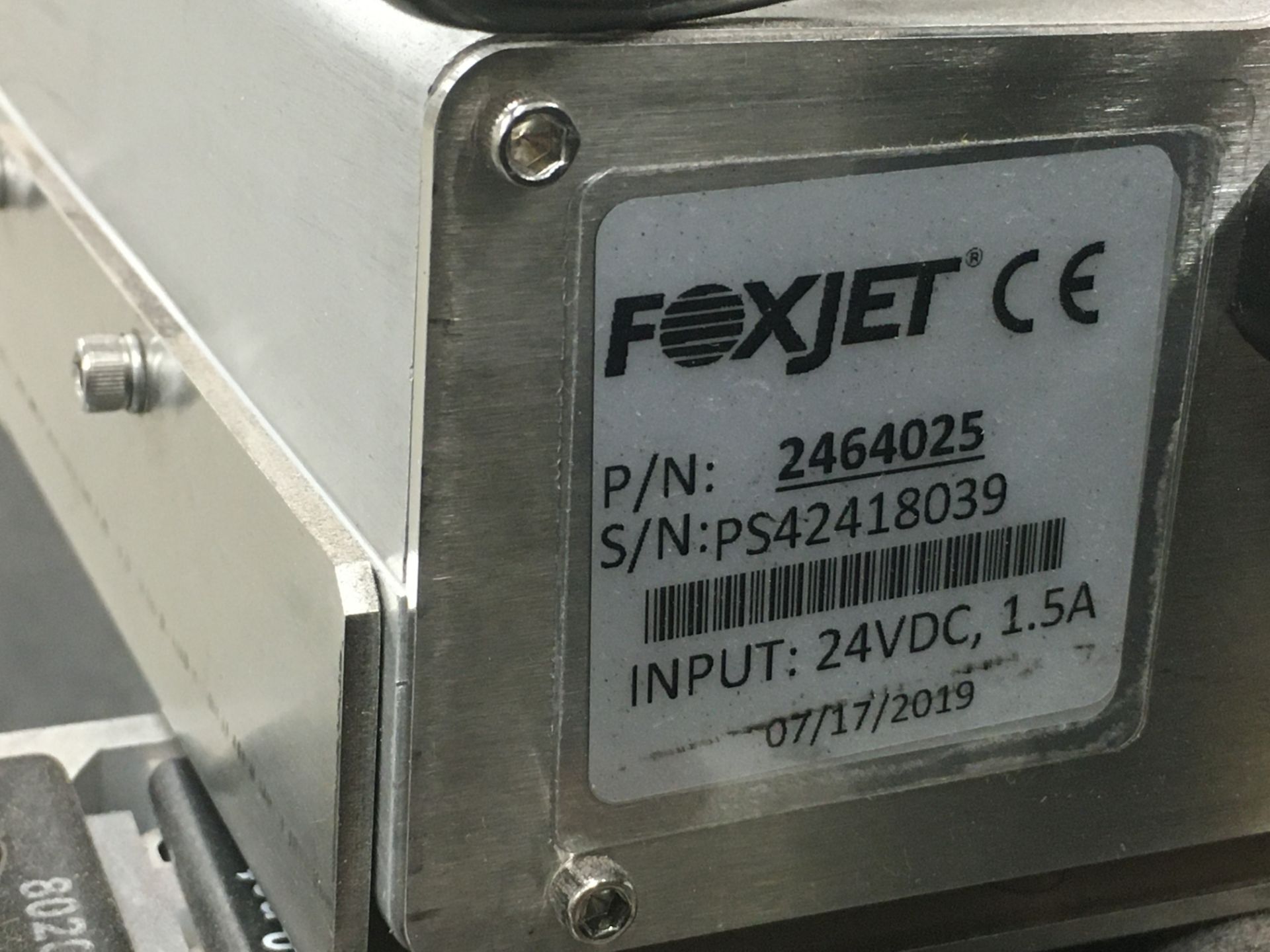 FoxJet In Line Box Printer S/N: PS42418039 Model: 2464025 Rigging: $25 - Image 2 of 2