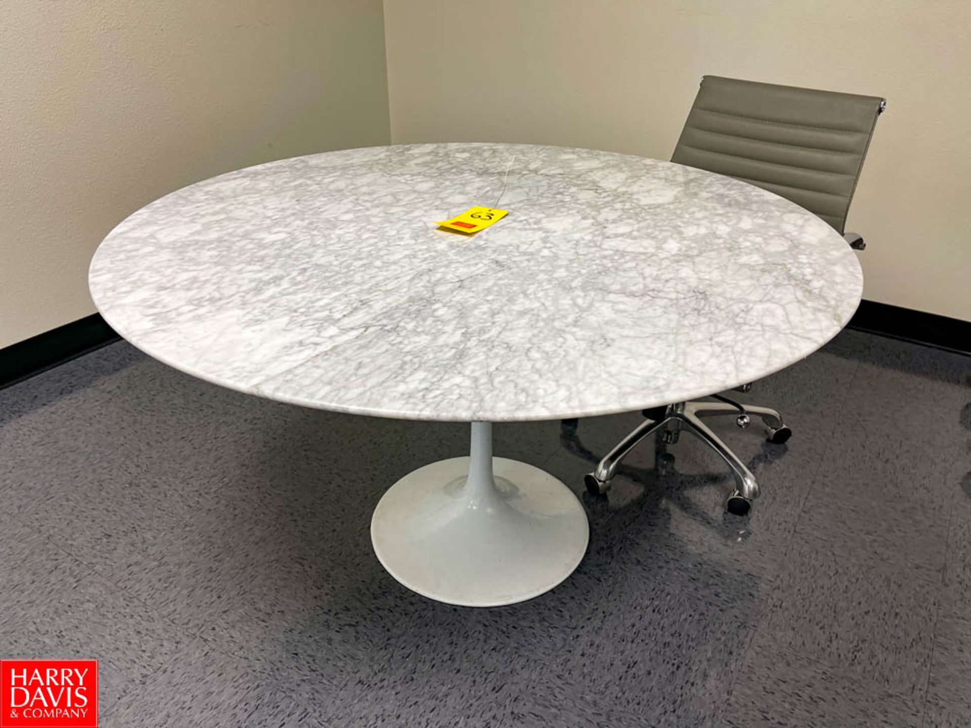 52"" Marble-Top Round Table with (5) Leather Chairs on Casters. Rigging Fee: $100 - Image 2 of 2