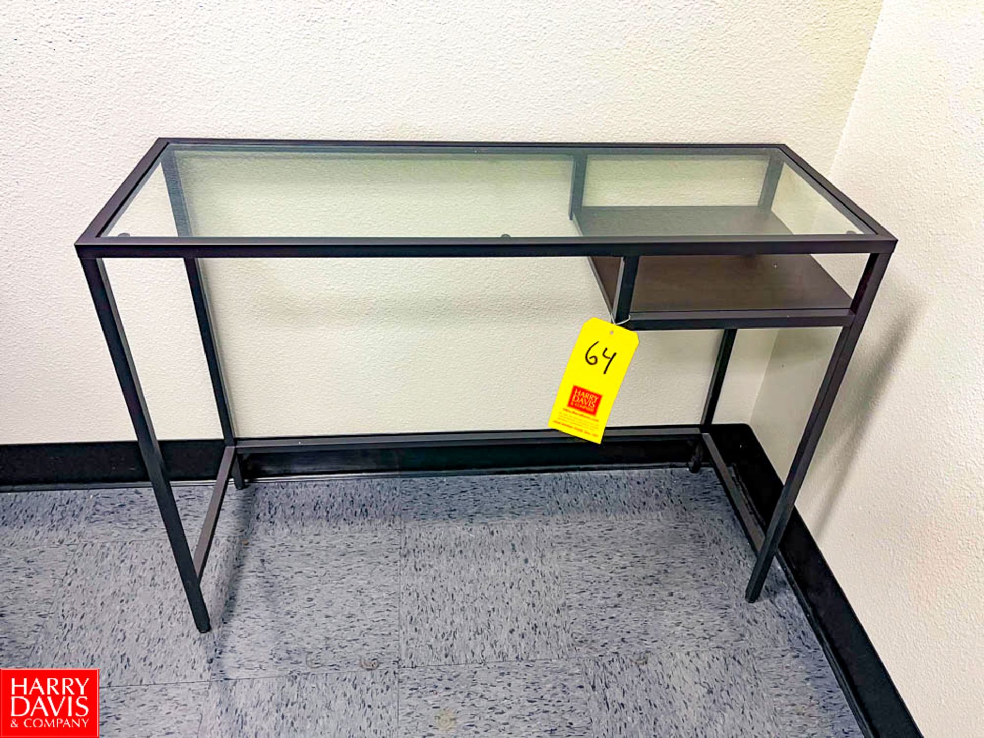 Metal-Framed Glass Desk, 39.5" Length x 14" Depth x 29" Height. Rigging Fee: $75