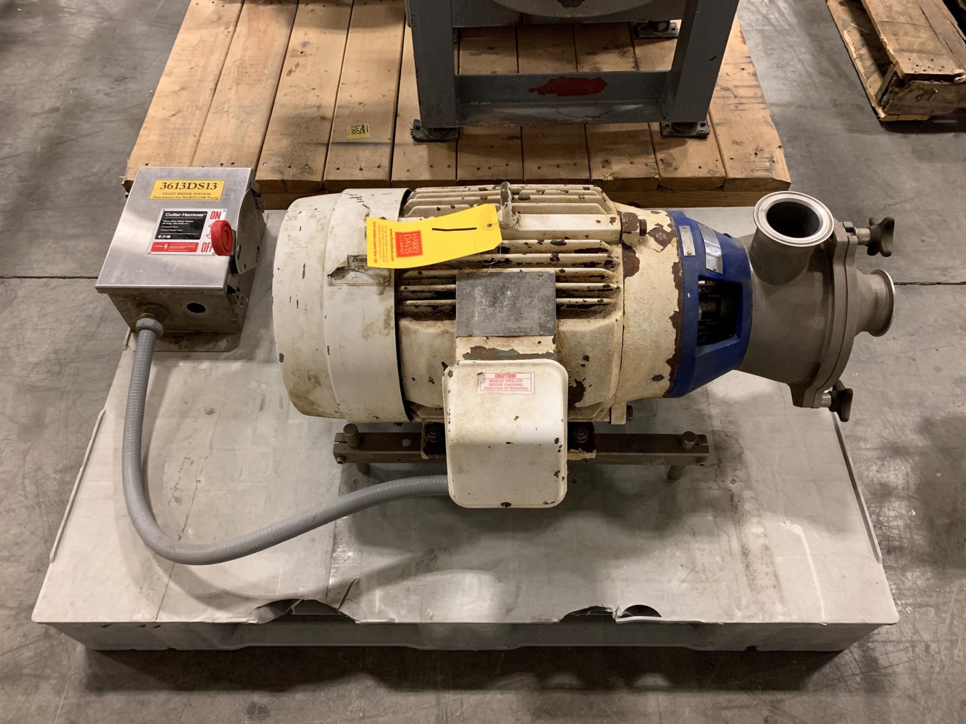 Centrifugal Pump Model: MR-20, With 15 HP Motor, 3" X 3" Head, Clamp Type, And Cutler Hammer S/S