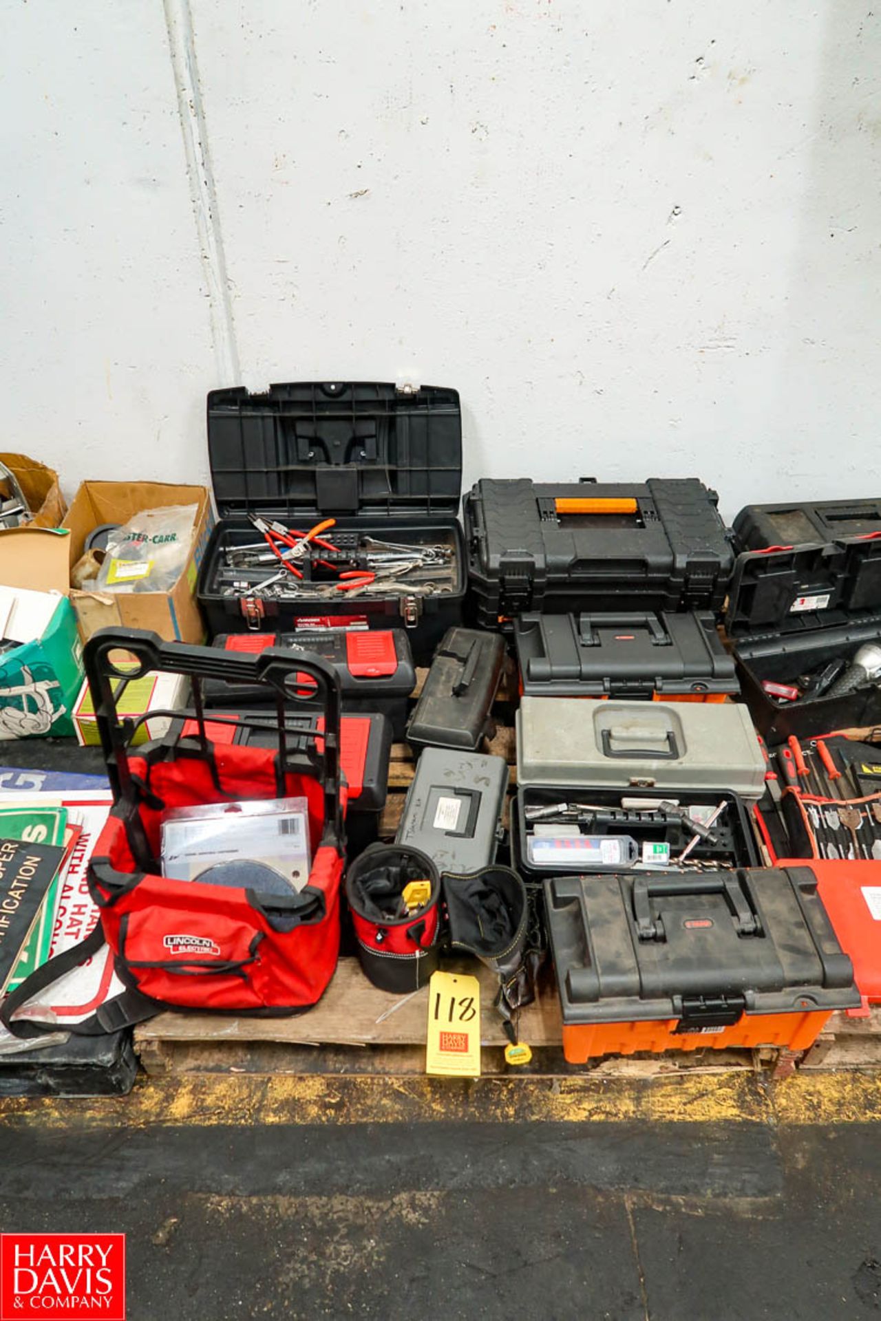 Pallet of Tool Boxes with Contents of Hand Tools. Rigging Fee: $ 45.00