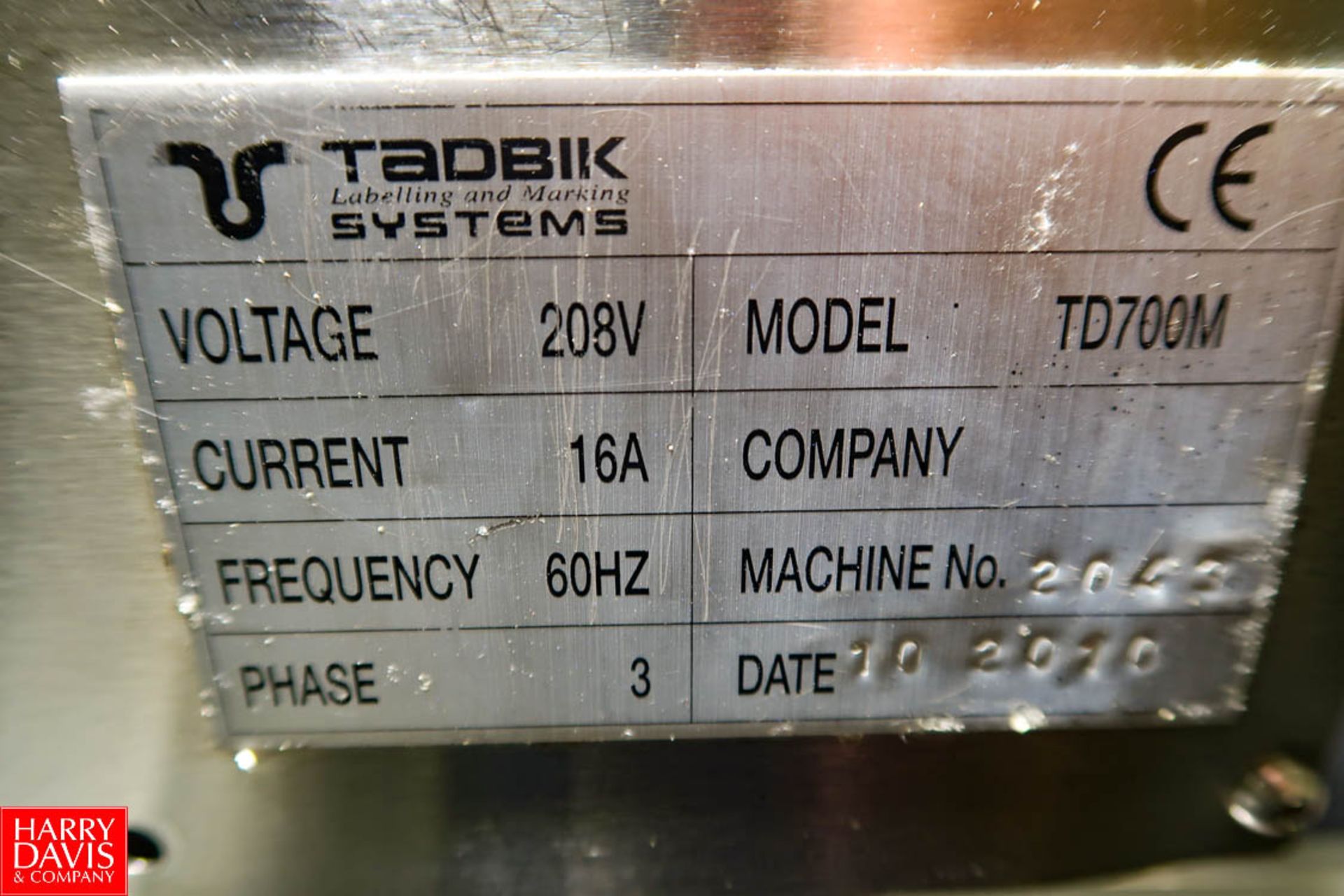 2010 Tadbik 3-Applicator Labeling Machine Model: TD-700M S/N: 2043, (Top, Front & Back) for Deli - Image 7 of 7