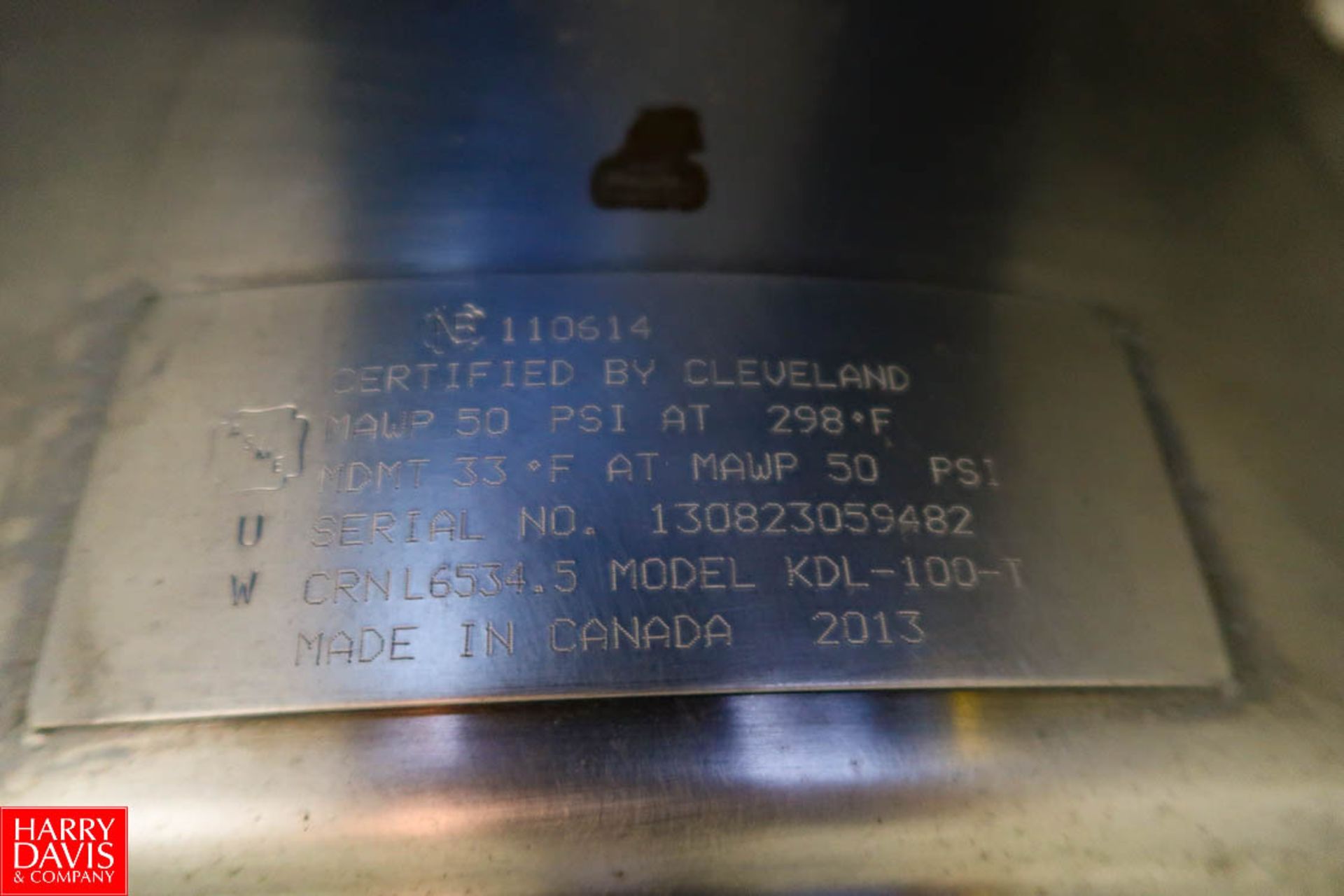 2013 Cleveland 100 Gallon S/S Jacketed Tilting Kettle Model: KDL-100-T S/N: 130823059482. Rigging - Image 4 of 4