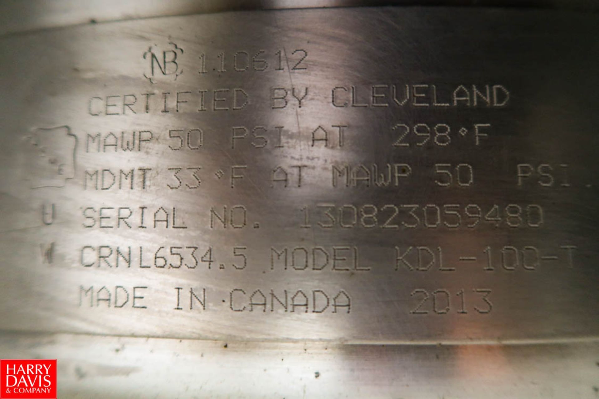 2013 Cleveland 100 Gallon S/S Jacketed Tilting Kettle Model: KDL-100-T S/N: 130823059480. Rigging - Image 4 of 4