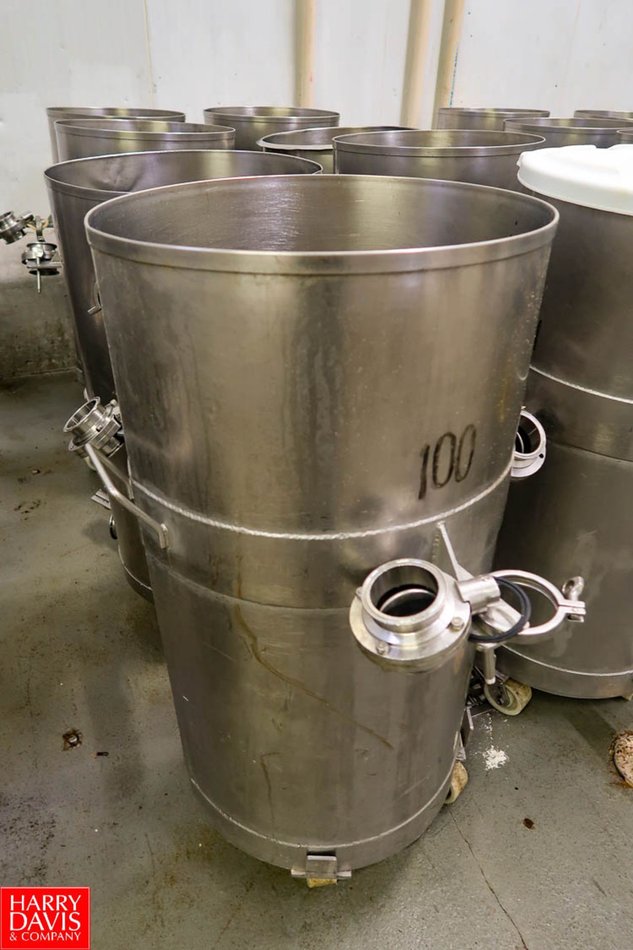 S/S Drums Approx. 50 Gallon/190 Liter Capacity, 3" Diameter Outlets, with Manual Butterfly Valves. - Image 2 of 3