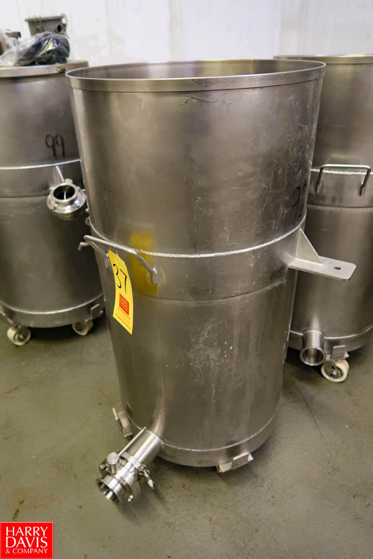 S/S Drums Approx. 50 Gallon/190 Liter Capacity, 3" Diameter Outlets, with Manual Butterfly Valves. - Image 2 of 3