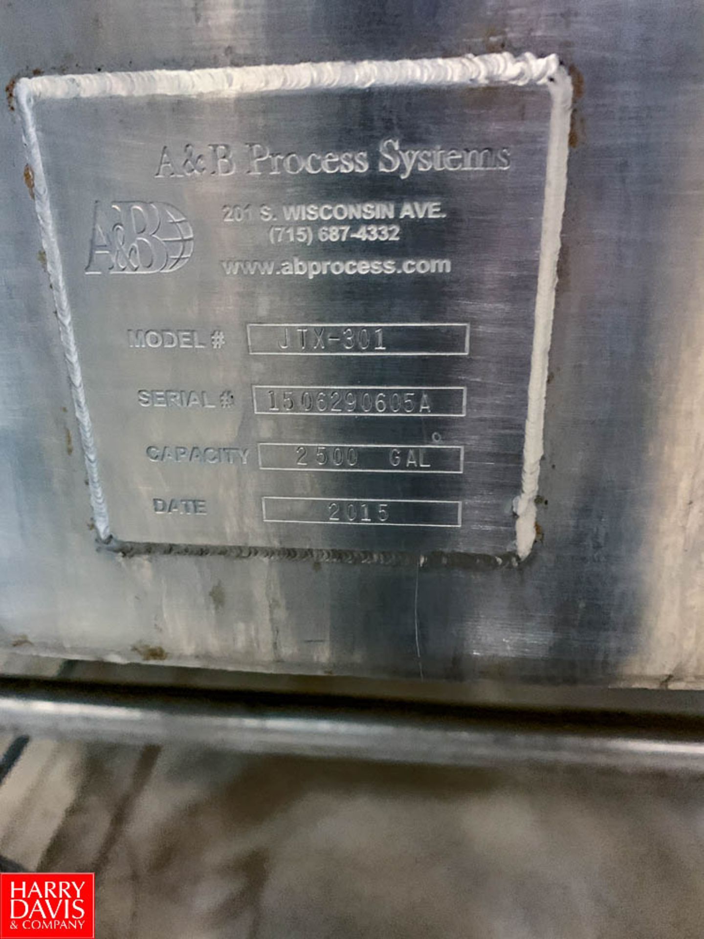 2015 A&B Process Systems 2,500 Gallon Dome-Top Cone-Bottom 316L S/S Tank with Vertical Agitation and - Image 4 of 4