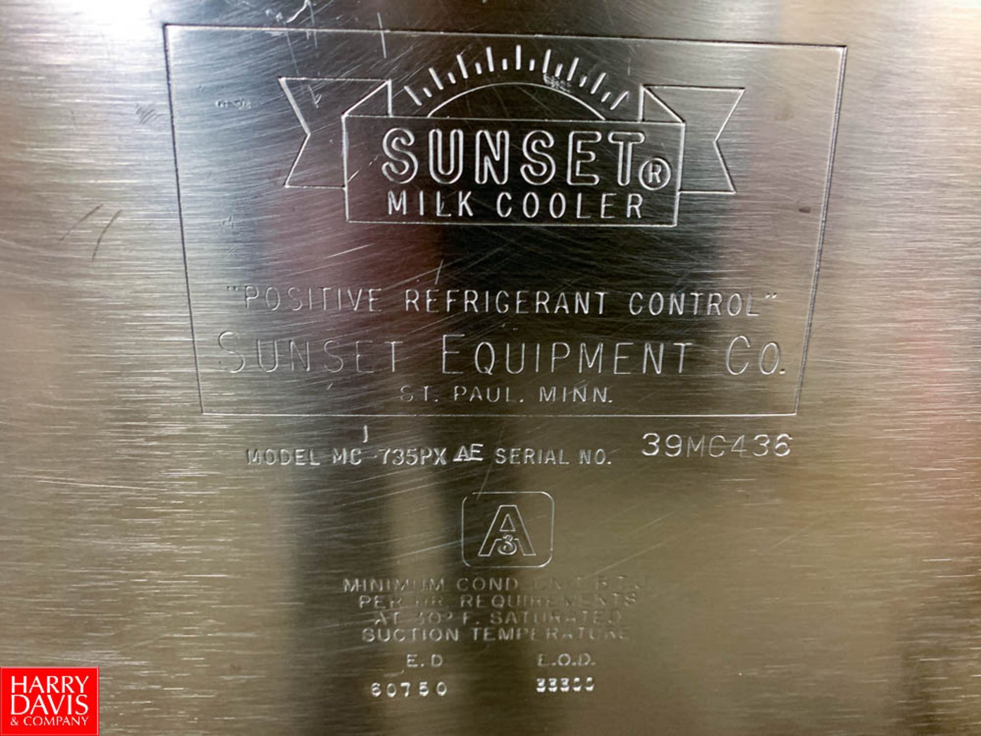 Sunset 735 Gallon S/S Freon Refrigerated Farm Tank Model: MC -735PX AE, S/N: 39MC436, with - Image 3 of 3