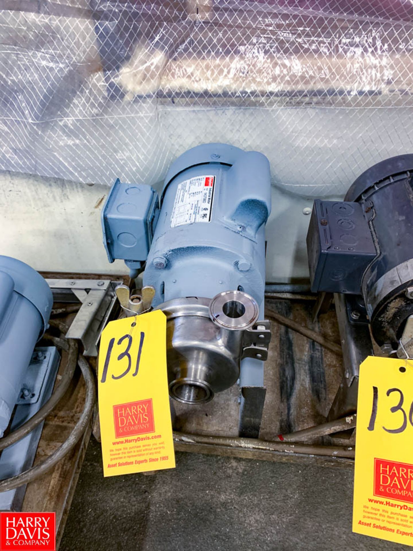 Thomsen Centrifugal Pump, with .75 HP Motor and 1.5" X 1.5" S/S Head, Clamp Type, Located in: