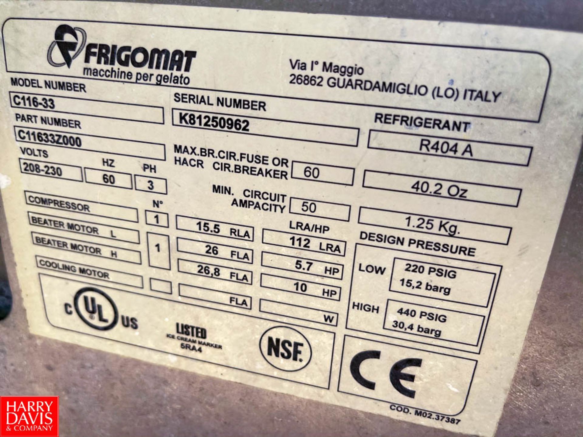 Taylor Frigomat Batch Ice Cream Freezer Model: C116-33 : SN K81250962, R404A Rigging Fee: $100, - Image 2 of 2