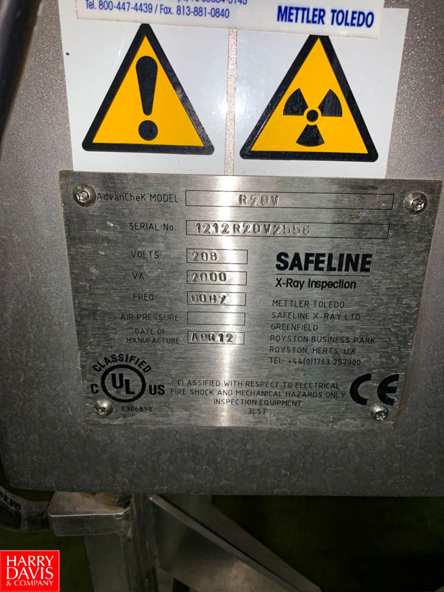 2012 Mettler Toledo Safeline S/S X Ray Metal Detector, Model: R20V, S/N: 121ZR20V2556, 13" Wide Belt - Image 2 of 2