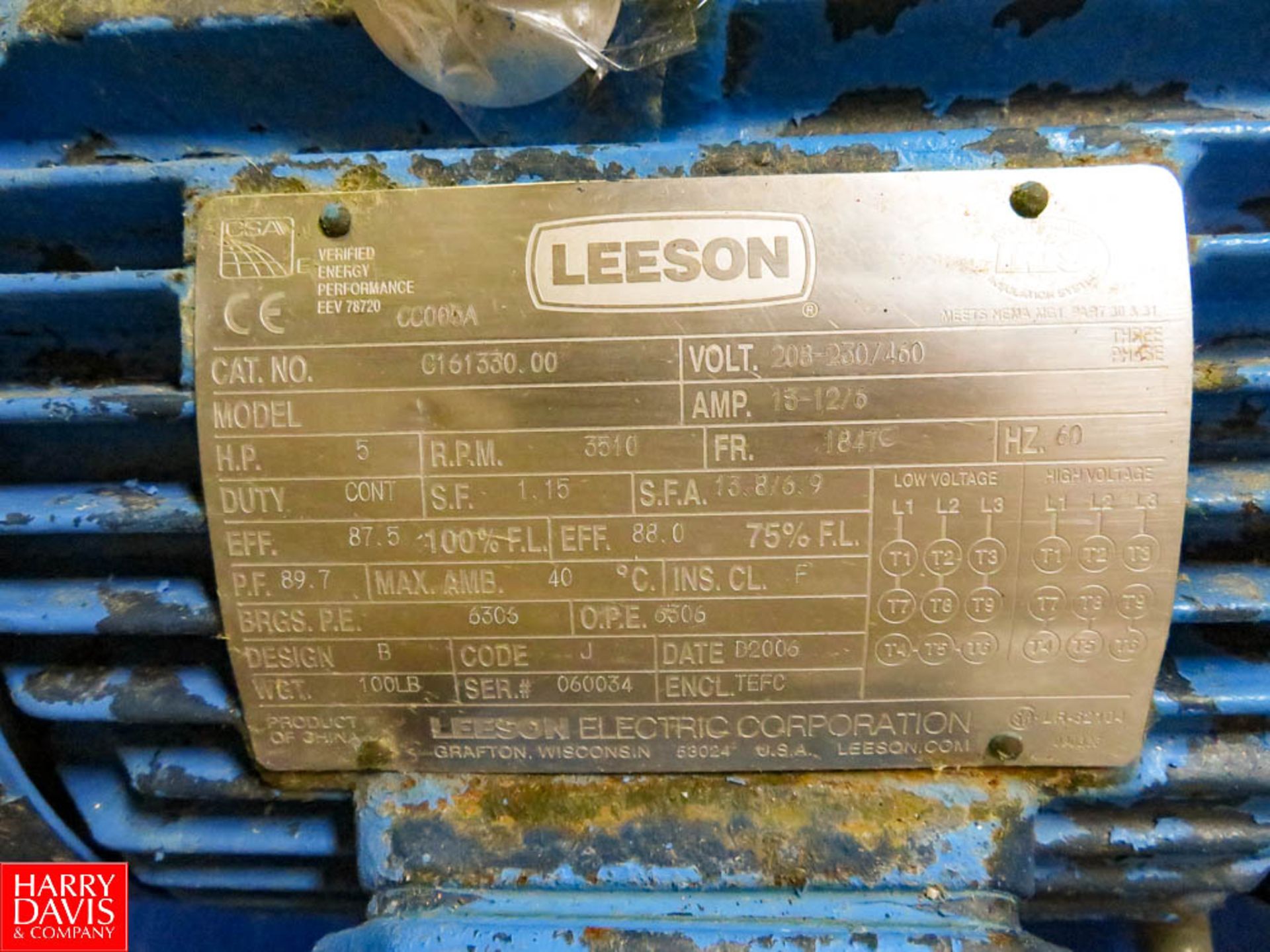 Puma Centrifugal Pump, With Leeson 3,500 RPM Motor, 3 Phase S/N: 060034 Rigging Fee: $35 - Image 2 of 2