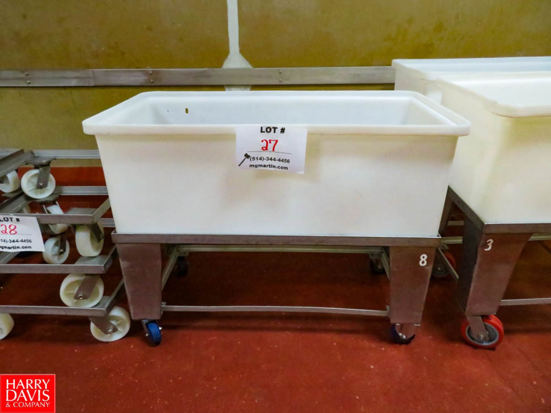 Plastic Bins With Carts On Wheels (46"w x 22"d x 36"h) Rigging Fee: $35