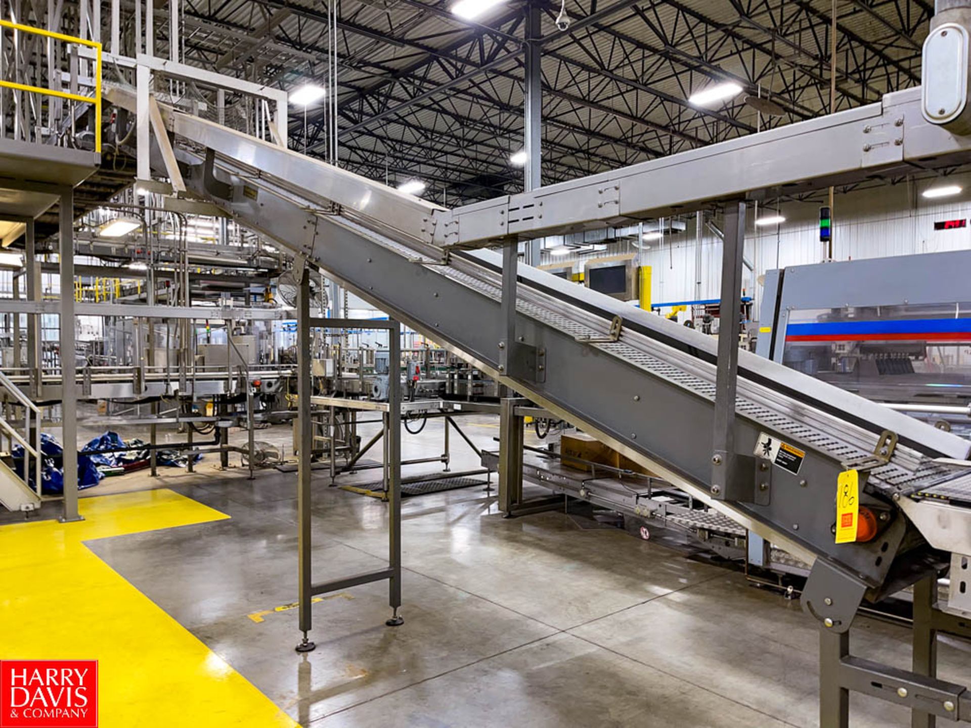 Over 200' Over Head Power Belt Conveyor with drives 90 Degree Turns, Stairs, Platform and Supports - Image 2 of 2