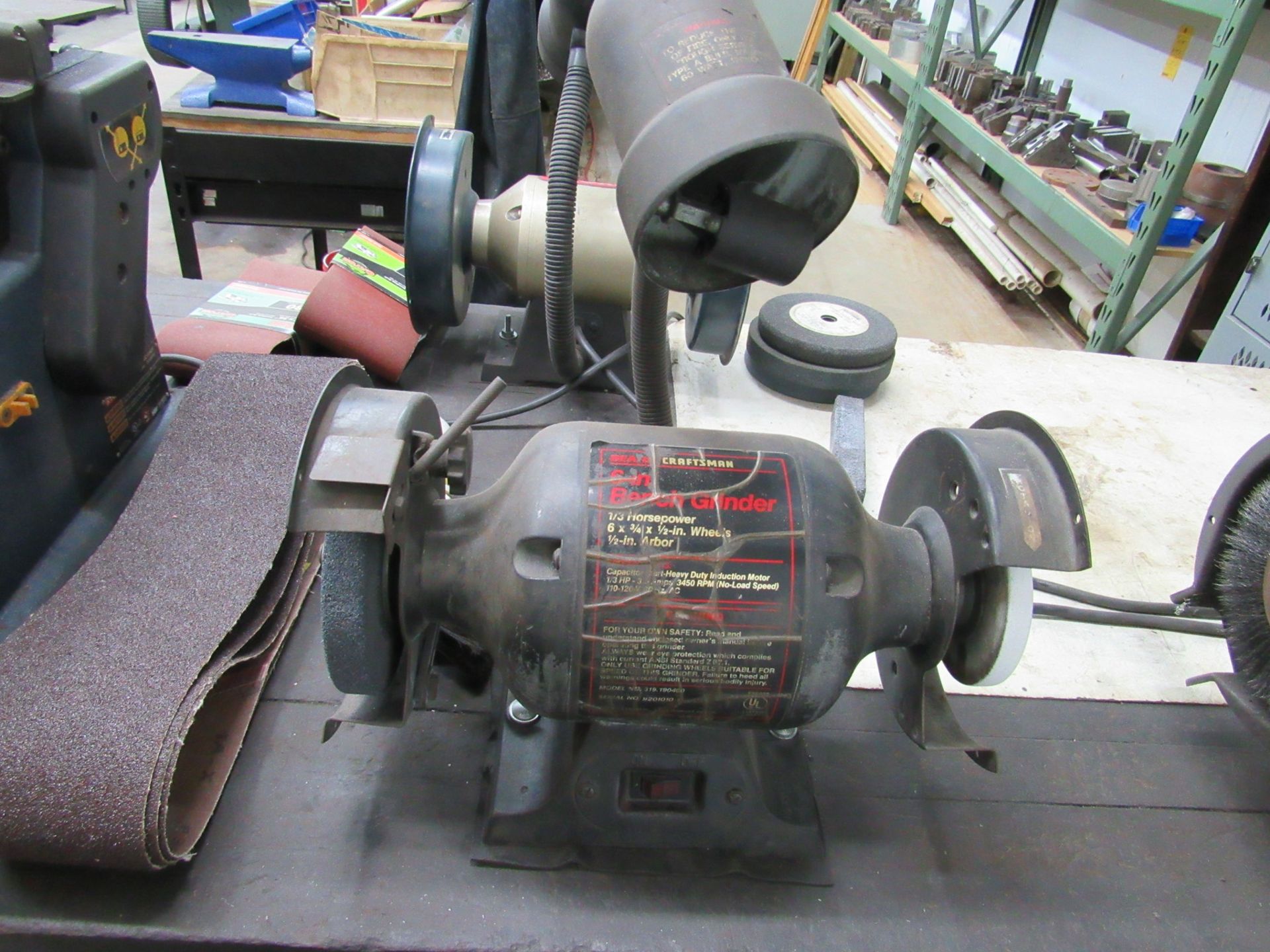 Multi-Station Shop Table with Bench Grinders and Belt Sander - Image 5 of 7