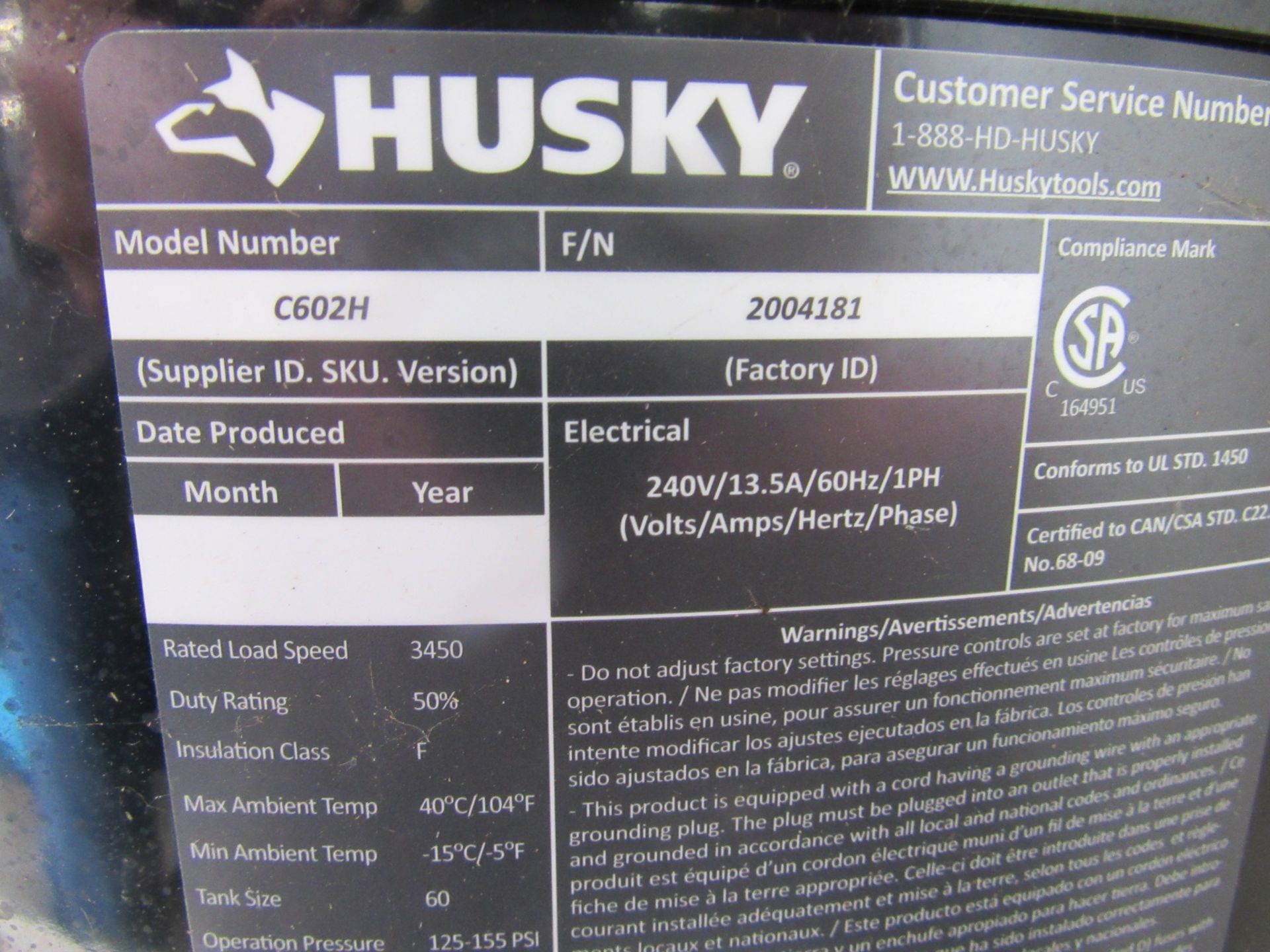 Husky 60 Gallon Air Compressor - Image 4 of 6