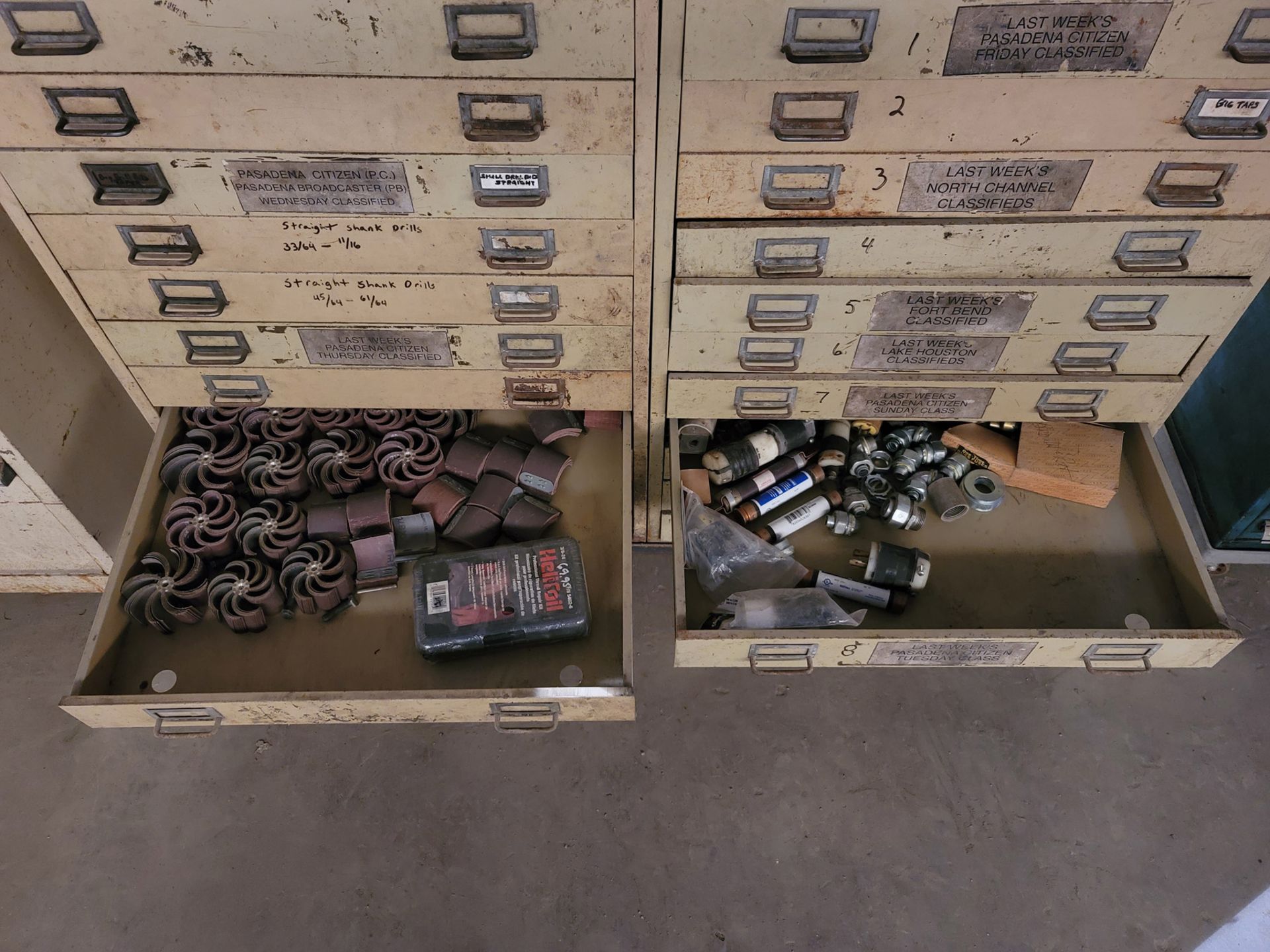 Double Cabinet 11-Drawers each, with contents, on casters, - Image 9 of 12