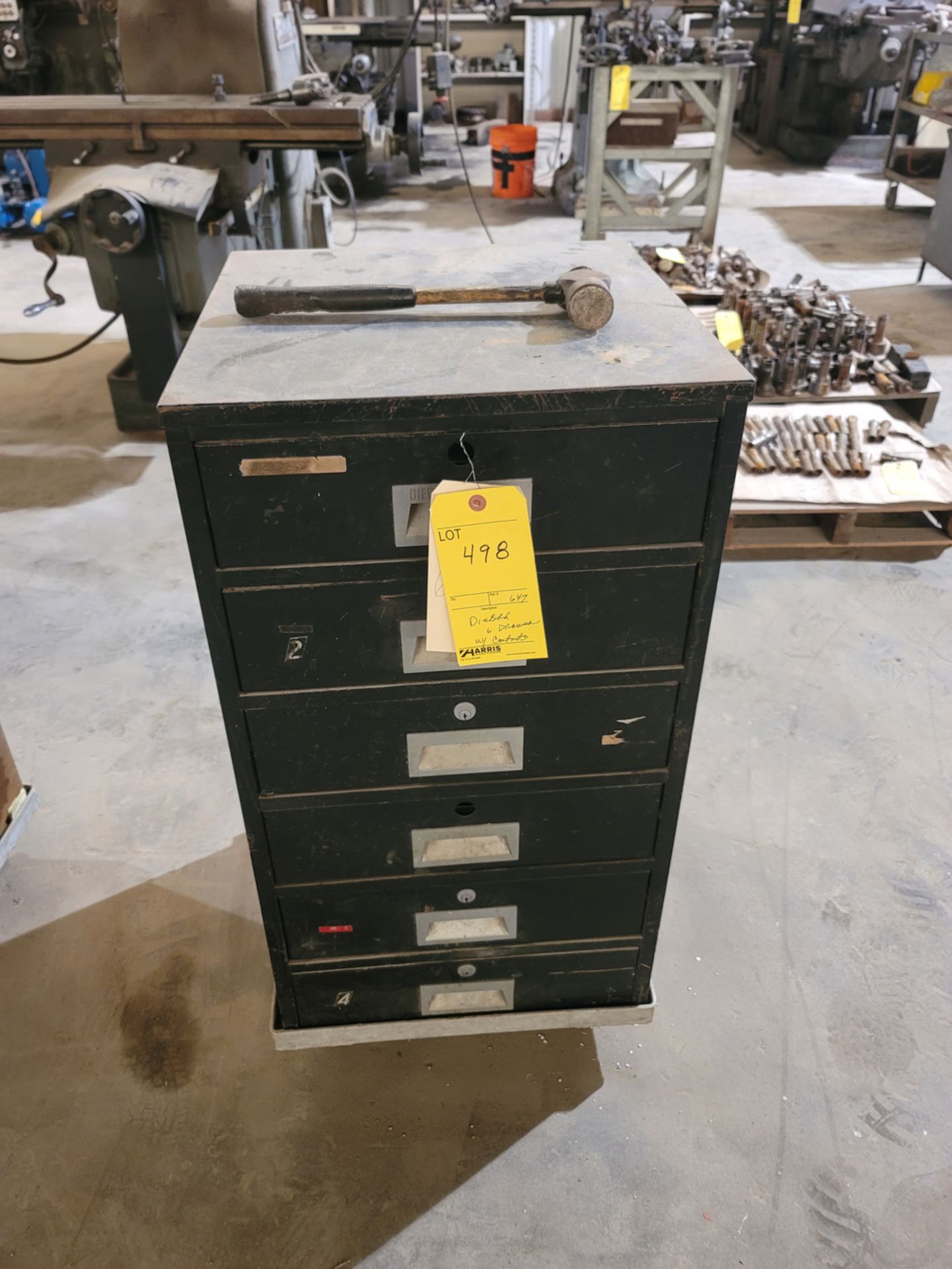 Diebold 6 Drawer Metal Cabinet on Casters, with contents