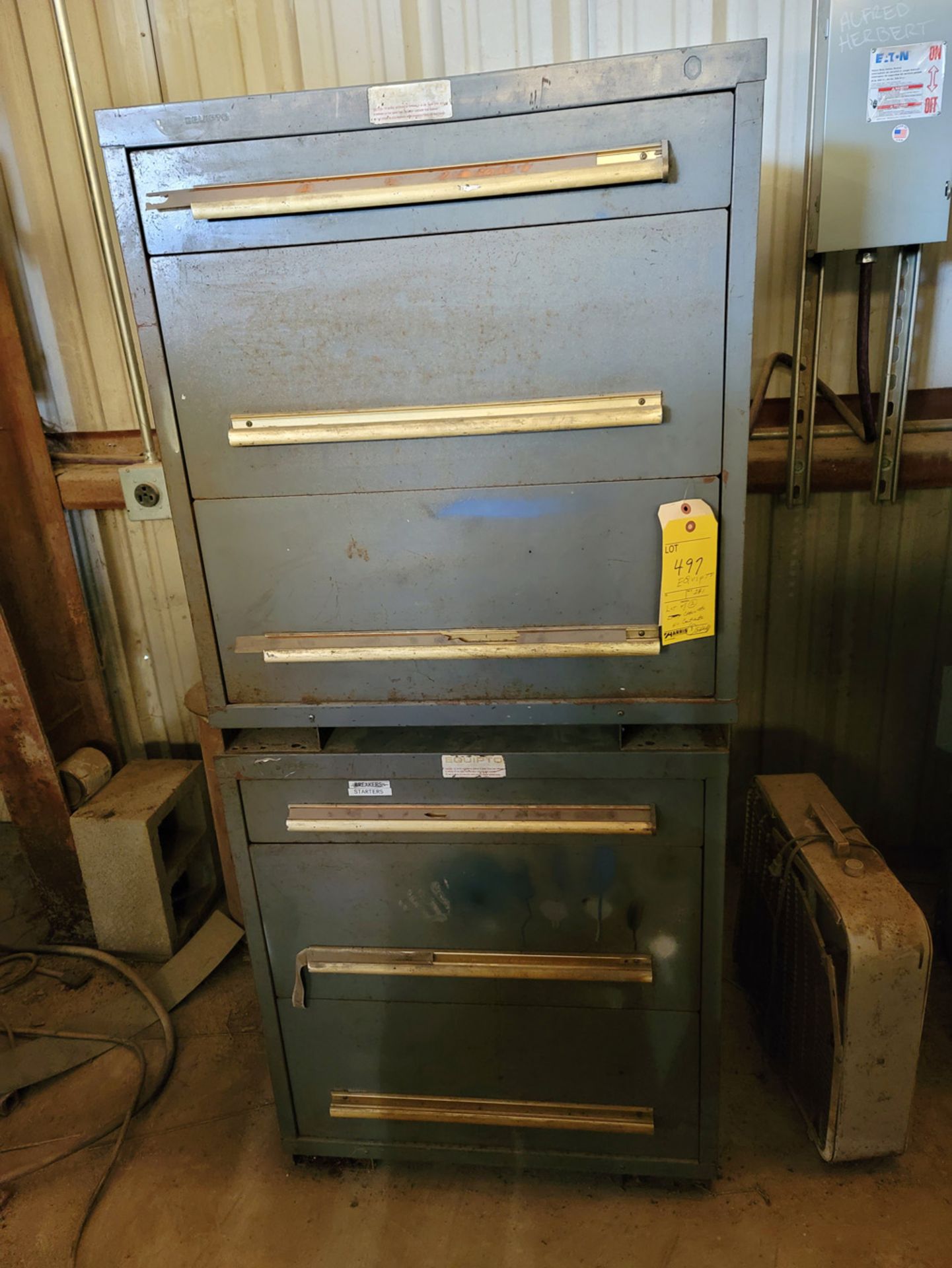 Lot of 3: (2) Equipto Tool Cabinets, (1) Open Shelf - no contents
