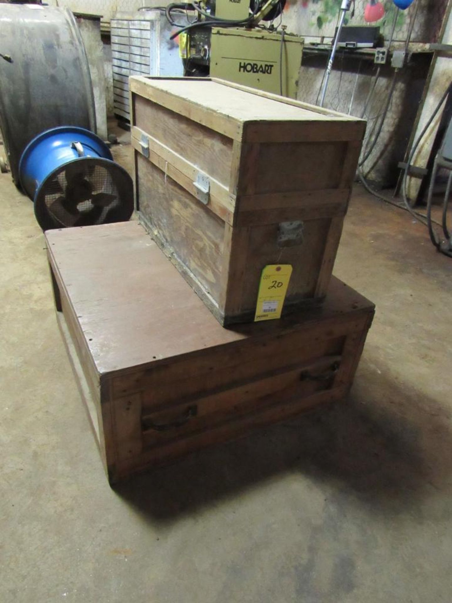 Lot of 2 Wooden Chests, No Contents: (1) 32" x 32" x 15" H, (1) 31" x 12.5" x 20" H