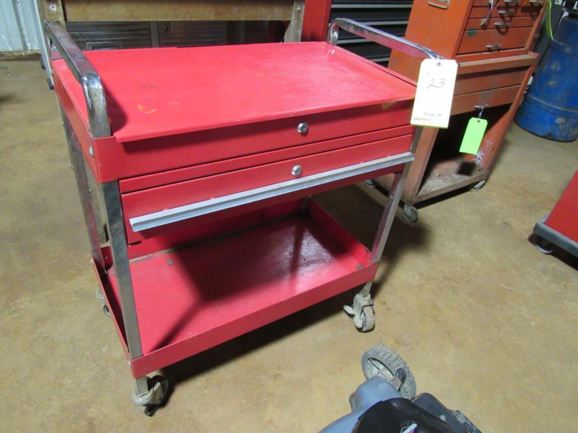 Metal Shop Cart on Casters, Open Top, 1 Drawer and Lower Shelf