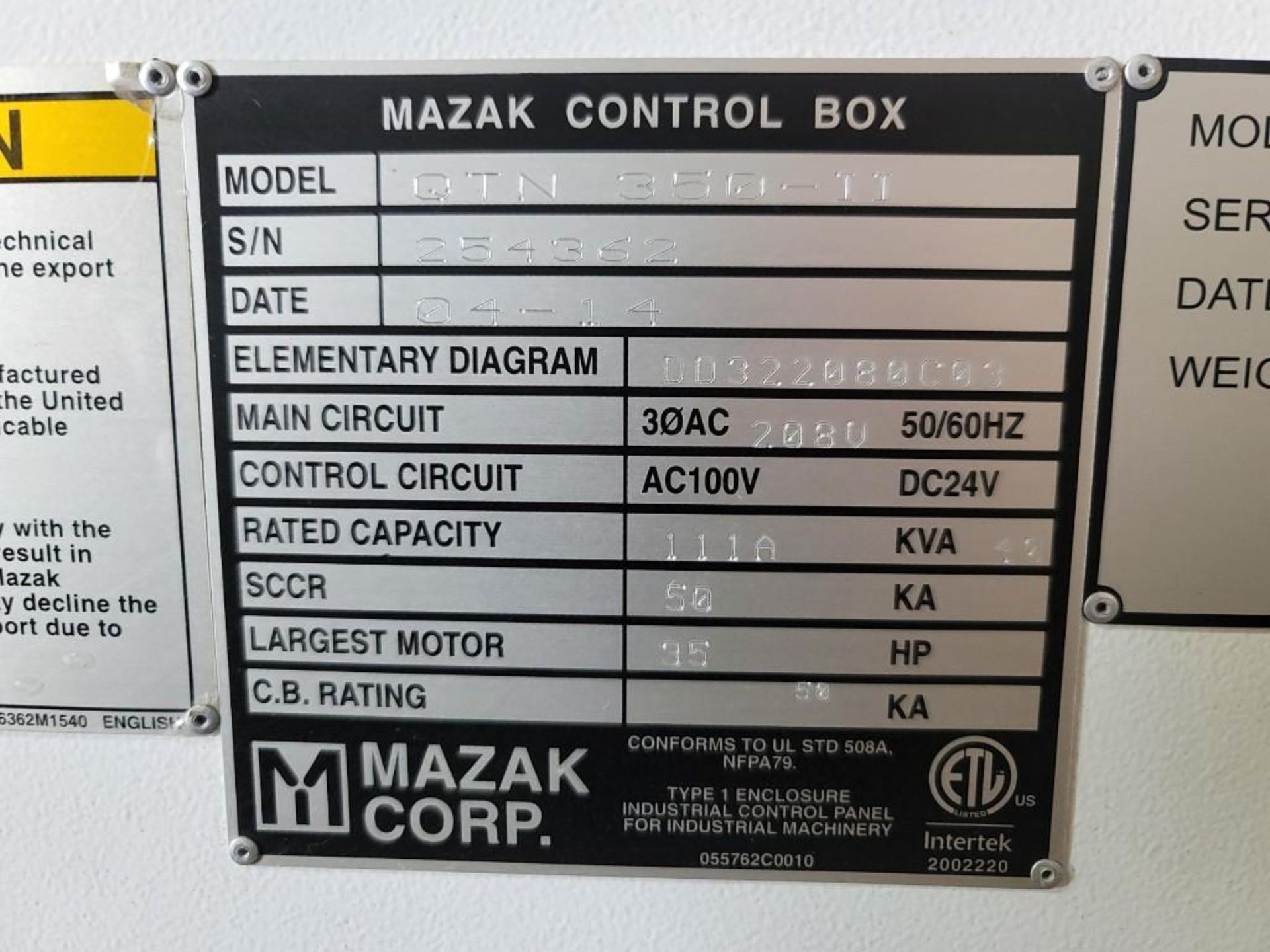 2014 Mazak QTN 350-II Slant Bed CNC Lathe - Image 13 of 16
