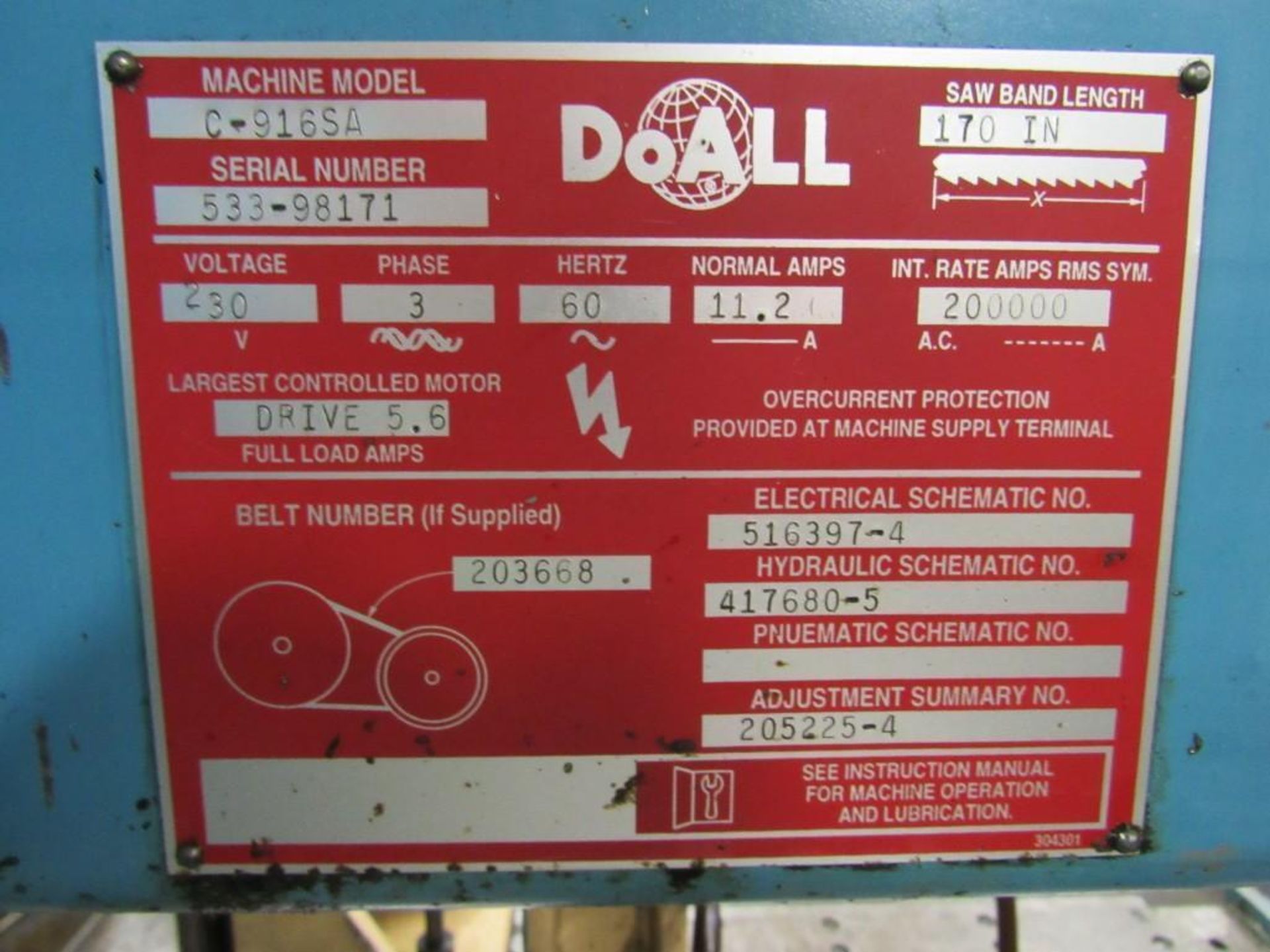 DoALL Model C-916SA Horizontal Bandsaw - Image 9 of 20