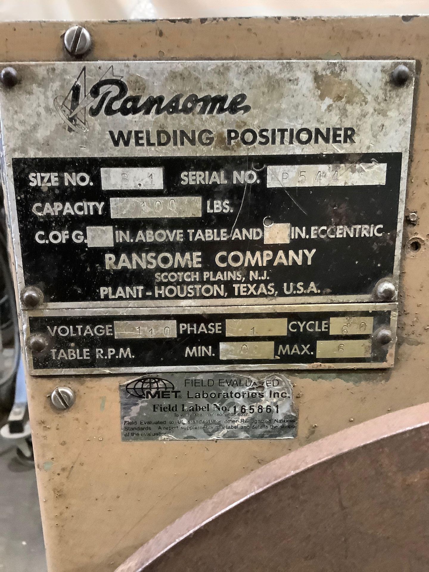 100 Lb. Ransome Model B1 Bench Top Welding Positioner - Image 2 of 2