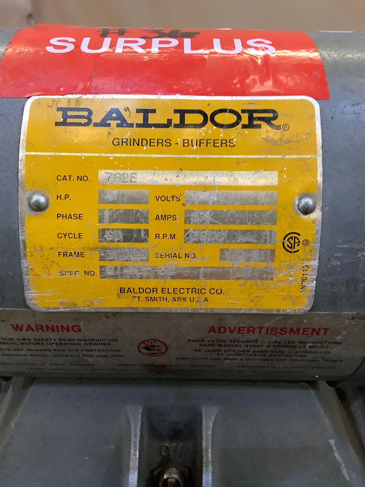 Baldor 1/2 HP Double End Pedestal Grinder / Polisher - Image 6 of 7