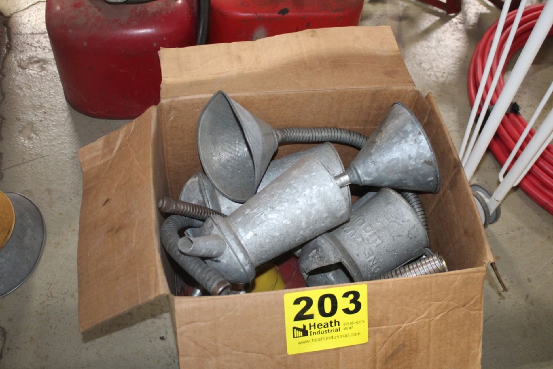 ASSORTED FUNNELS AND SPOUT CANS