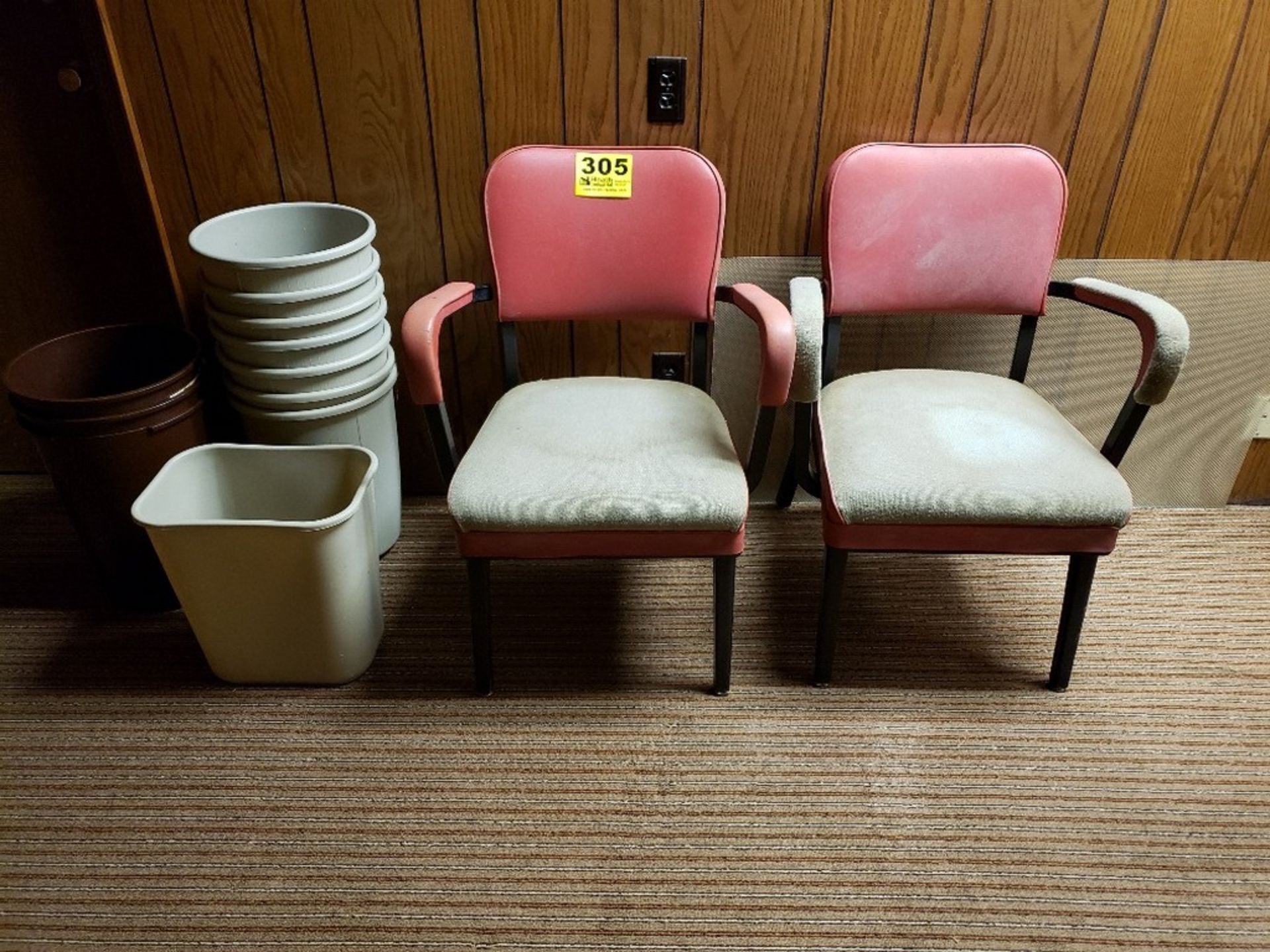 (2) PADDED ARM CHAIRS W/TRASH CANS