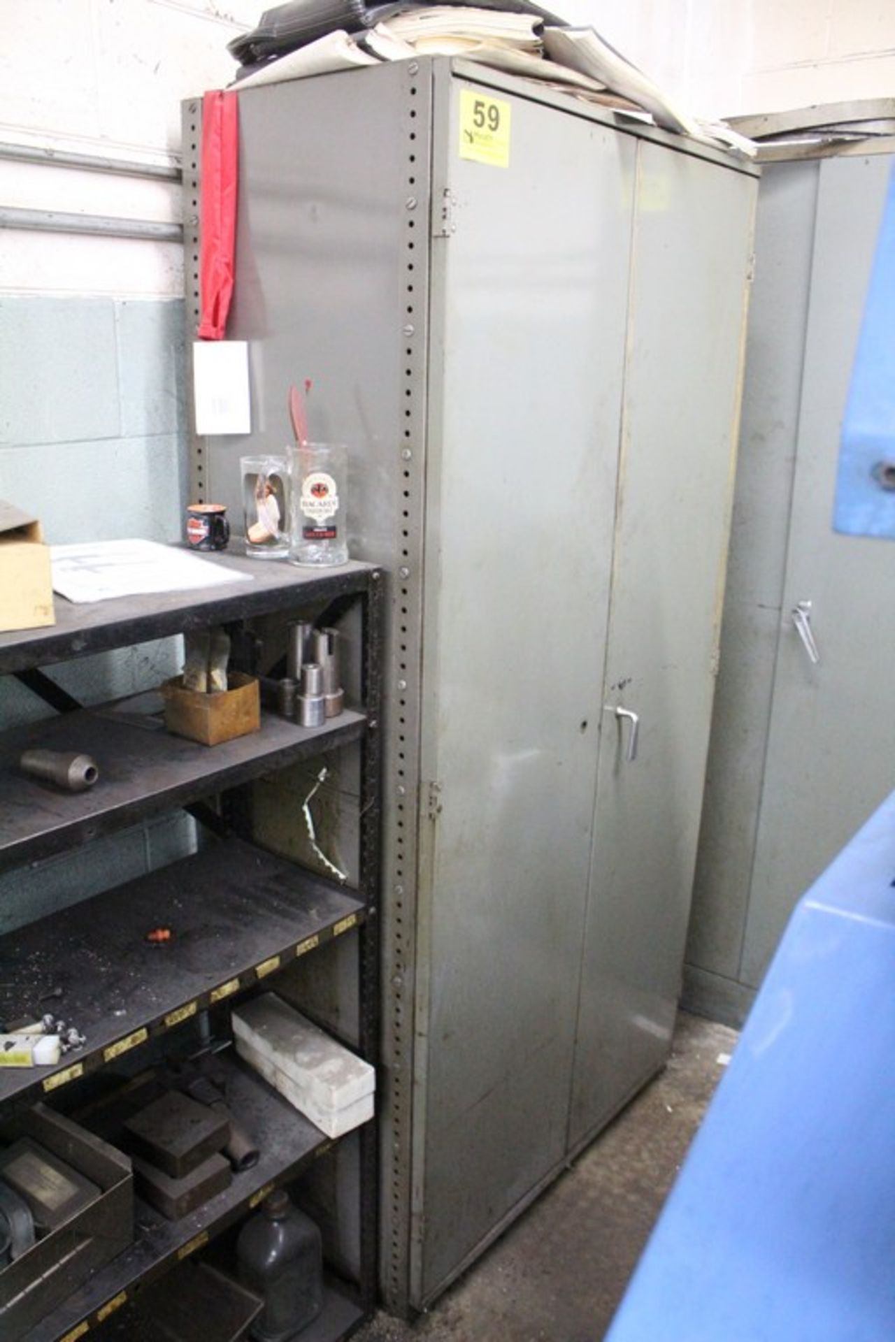 36" X 19" X 75" TWO DOOR STEEL STORAGE CABINET WITH CONTENTS: ELECTRICAL FITTINGS, BUSHINGS,