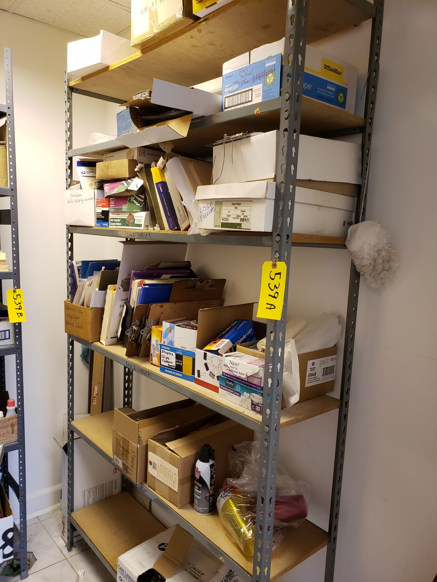 SHELVING UNIT: 48" X 12" X 72" WITH ASSORTED OFFICE SUPPLIES