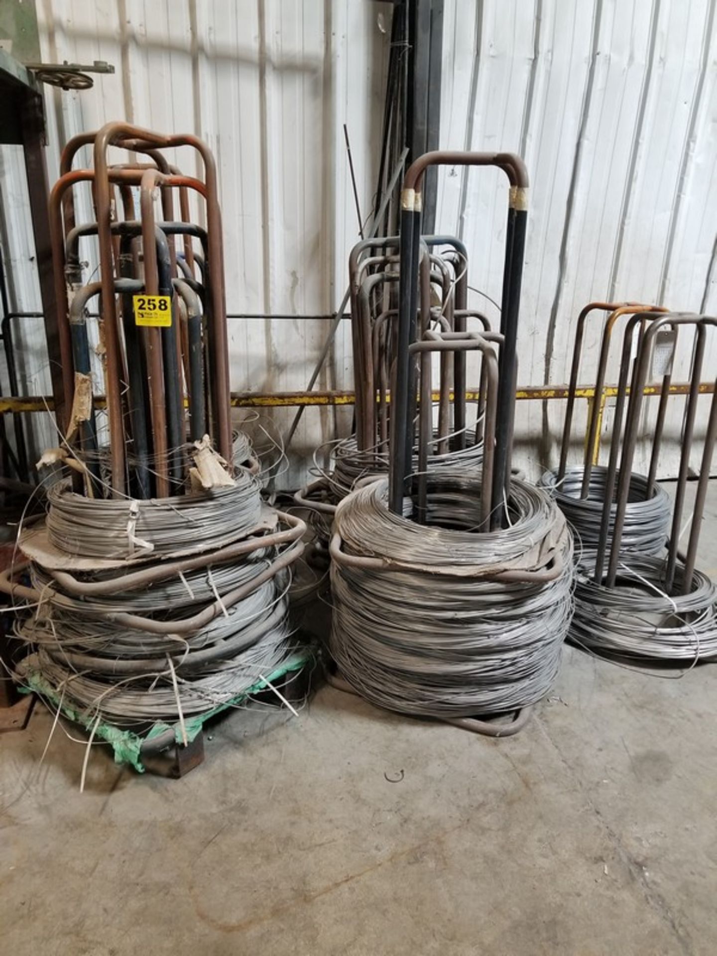 (6) STACKS VARIOUS ALLOYS STAINLESS STEEL WIRE ON HIGH HAT CARRIERS