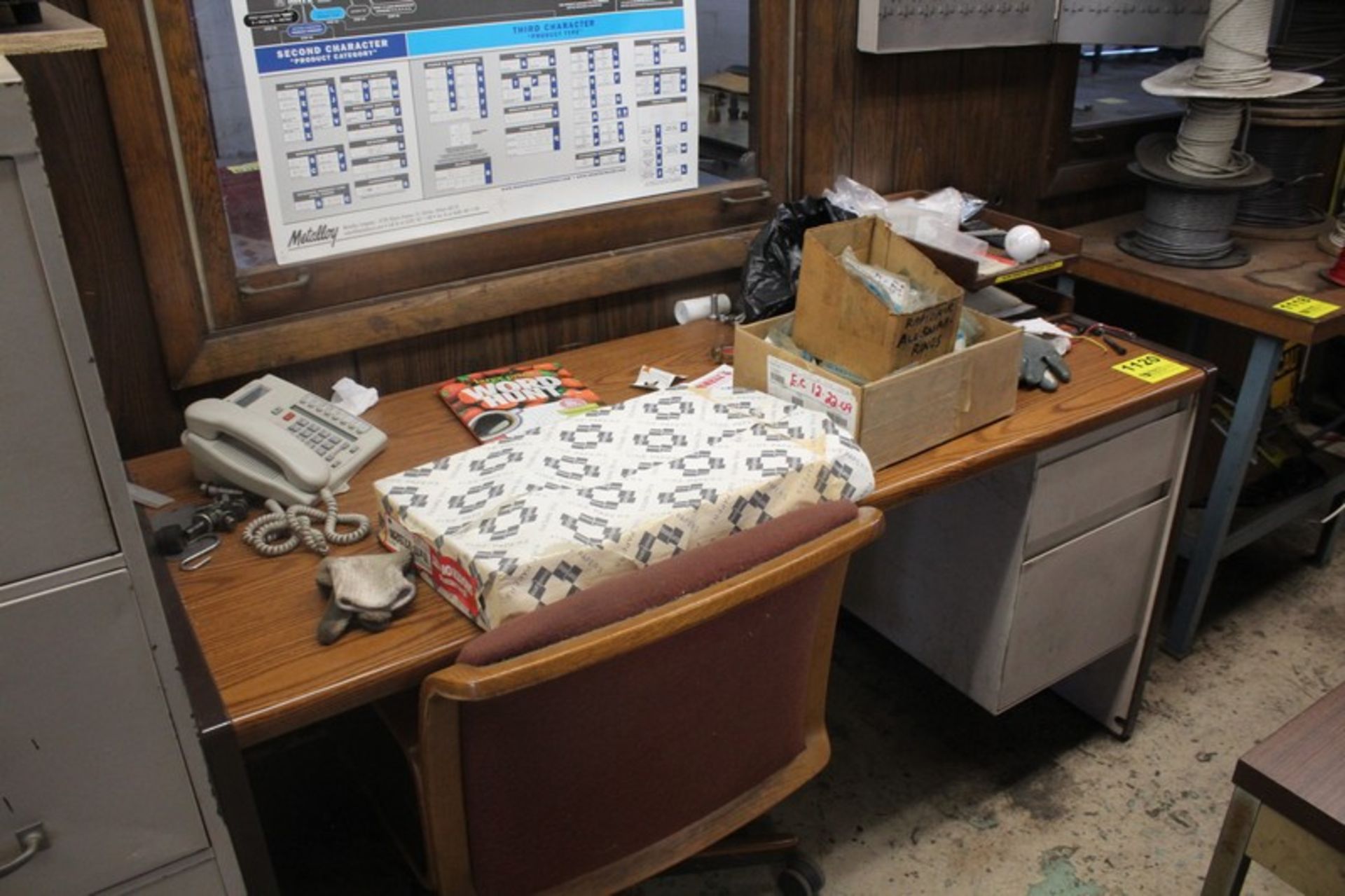 60" X 25" X 30" STEEL FRAME DESK, CHAIR, MINI FRIDGE