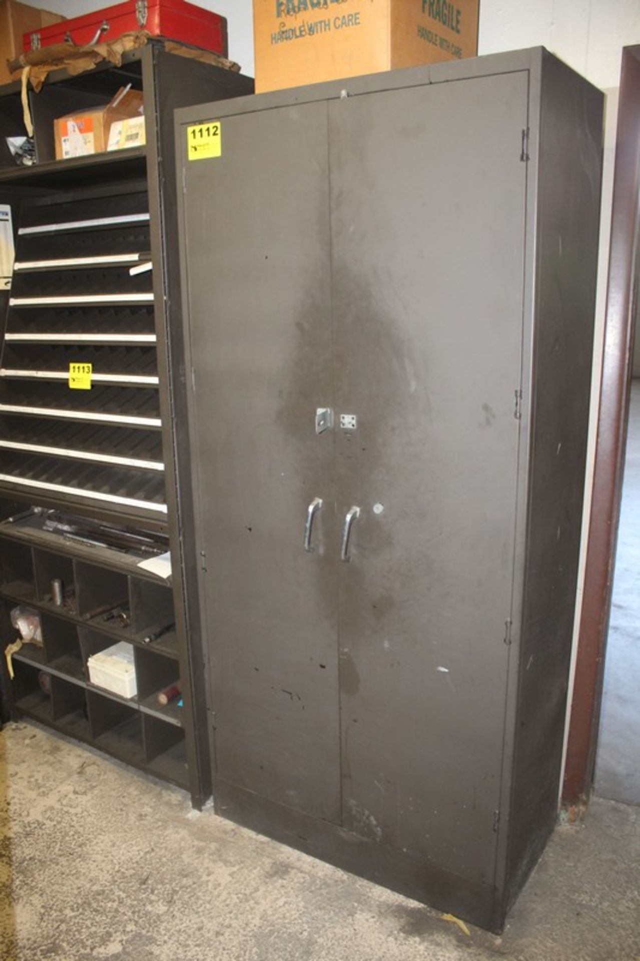 TWO DOOR STEEL STORAGE CABINET, 36" X 19" X 78" WITH CONTENTS (ALLEN BRADLEY, SQUARE D, HUBBEL