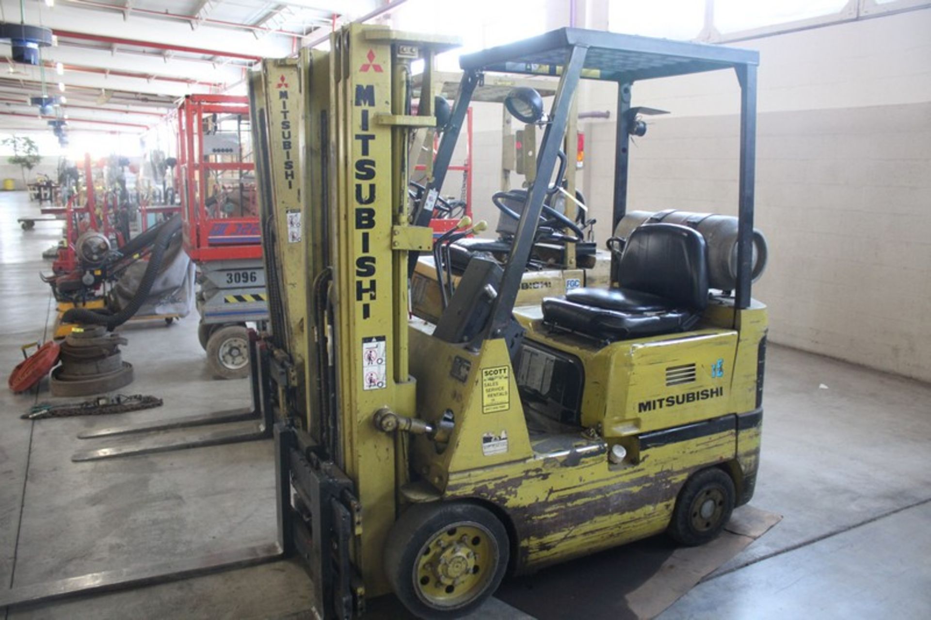 Mitsubishi 3,000 LB. Model FGC15 LP Gas Forklift Truck, s/n AF81A50693, 171” Max. Lift, Side