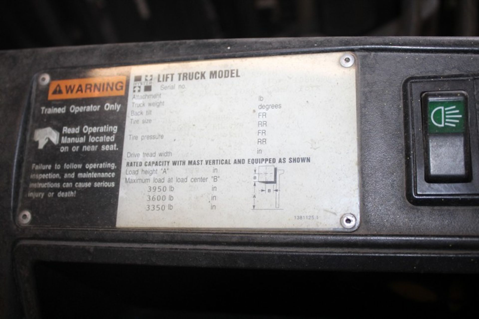 Hyster 3,950 LB. Model S50XM LP Gas Forklift Truck, s/n D187V09407V, 189” Max. Lift, Side Shift - Image 6 of 7