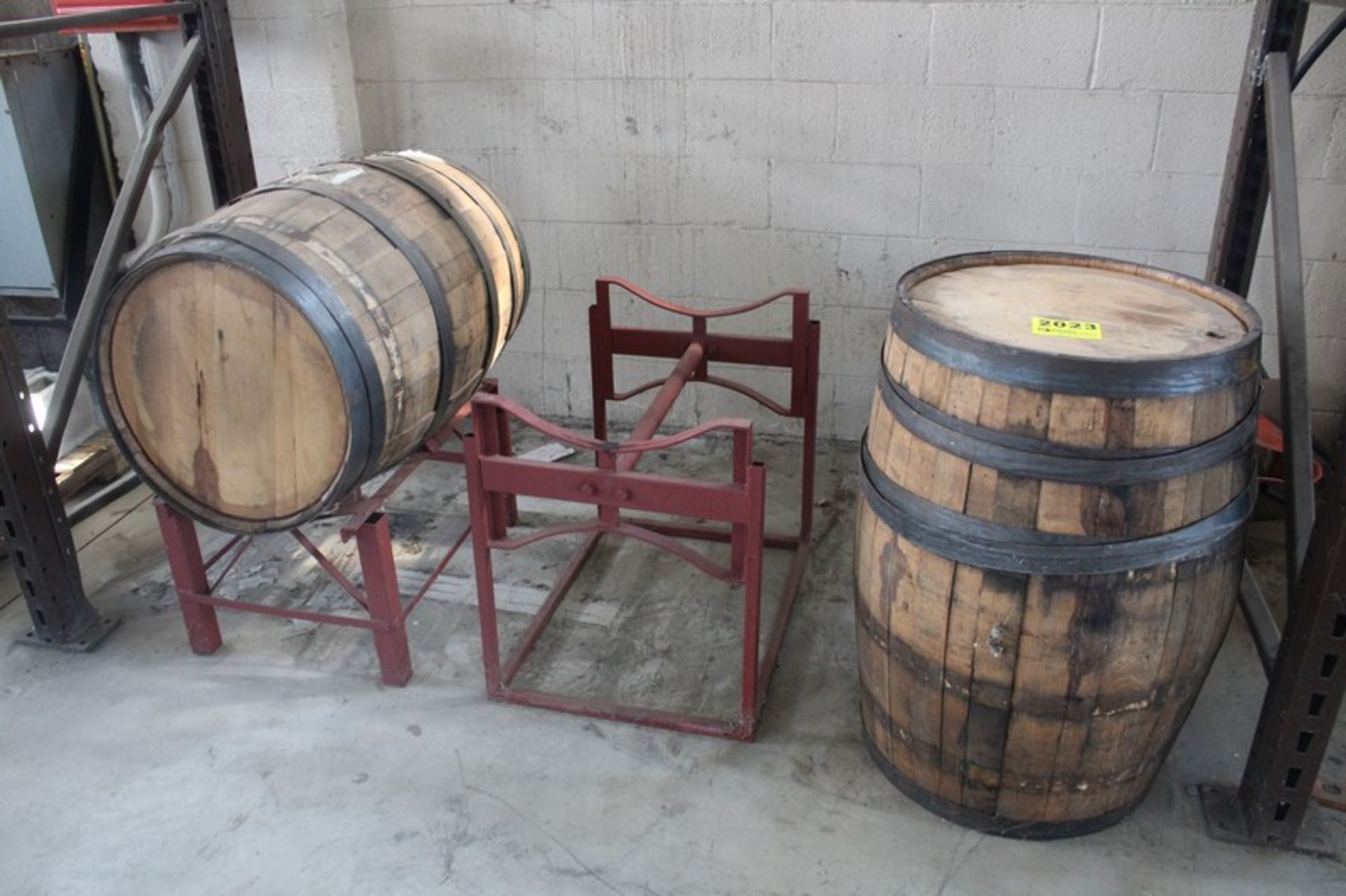 (2) OAK WHISKEY BARRELS WITH STANDS