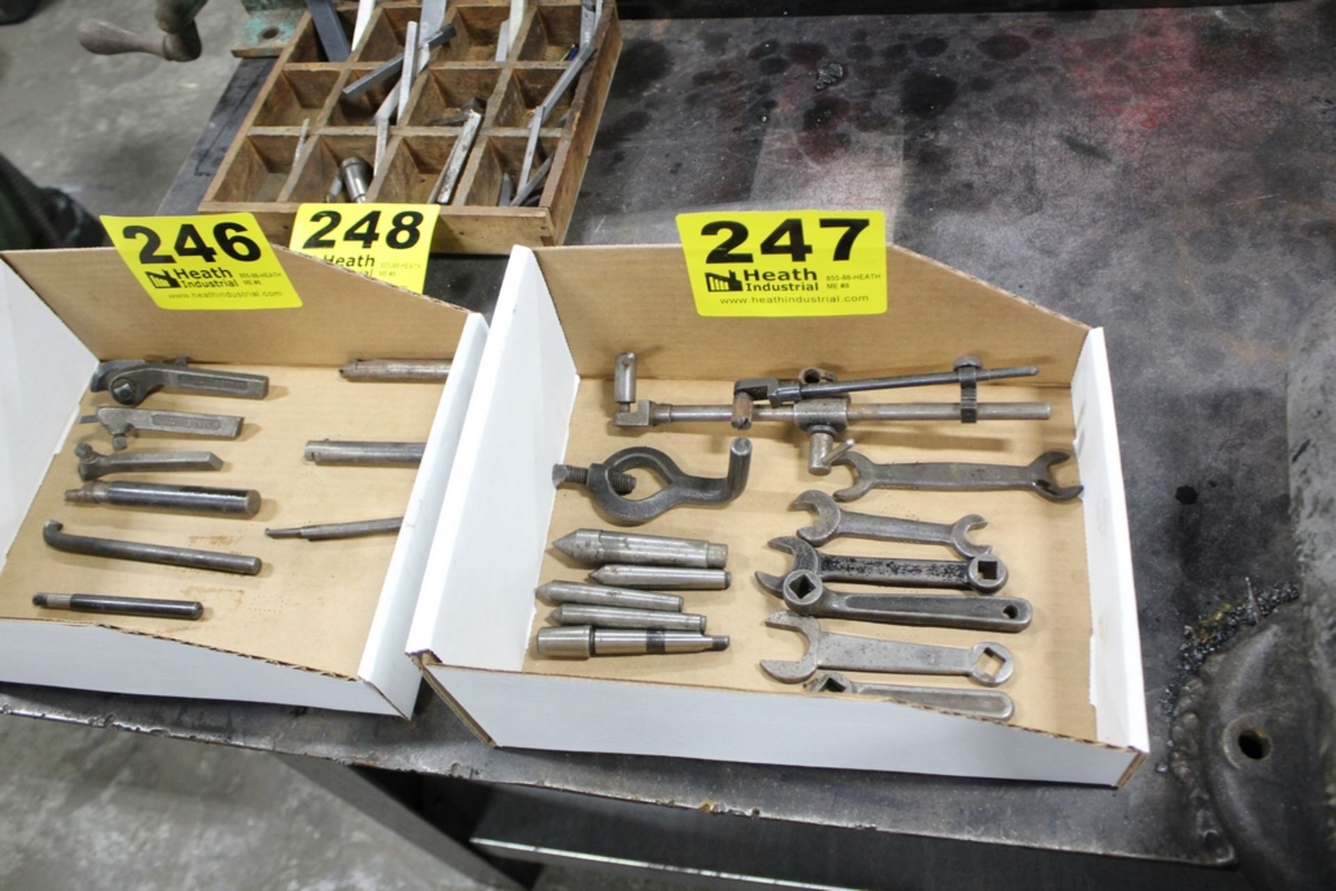 ASSORTED CENTERS, WRENCHES, LATHE DOGS, ETC.