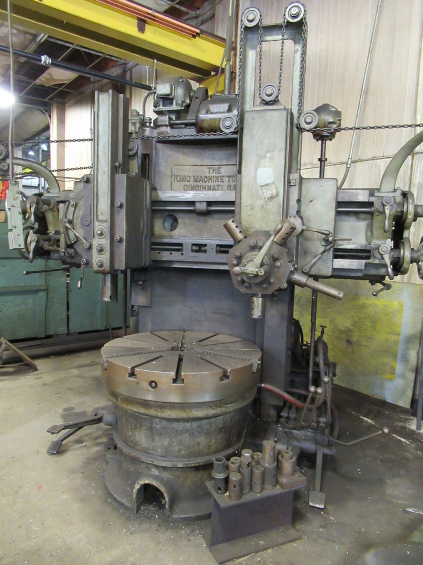 KING 42” VERTICAL BORING MILL, S/N 60222, 3-JAW CHUCK TABLE, WITH TURRET HEAD, SIDE HEAD, PENDANT