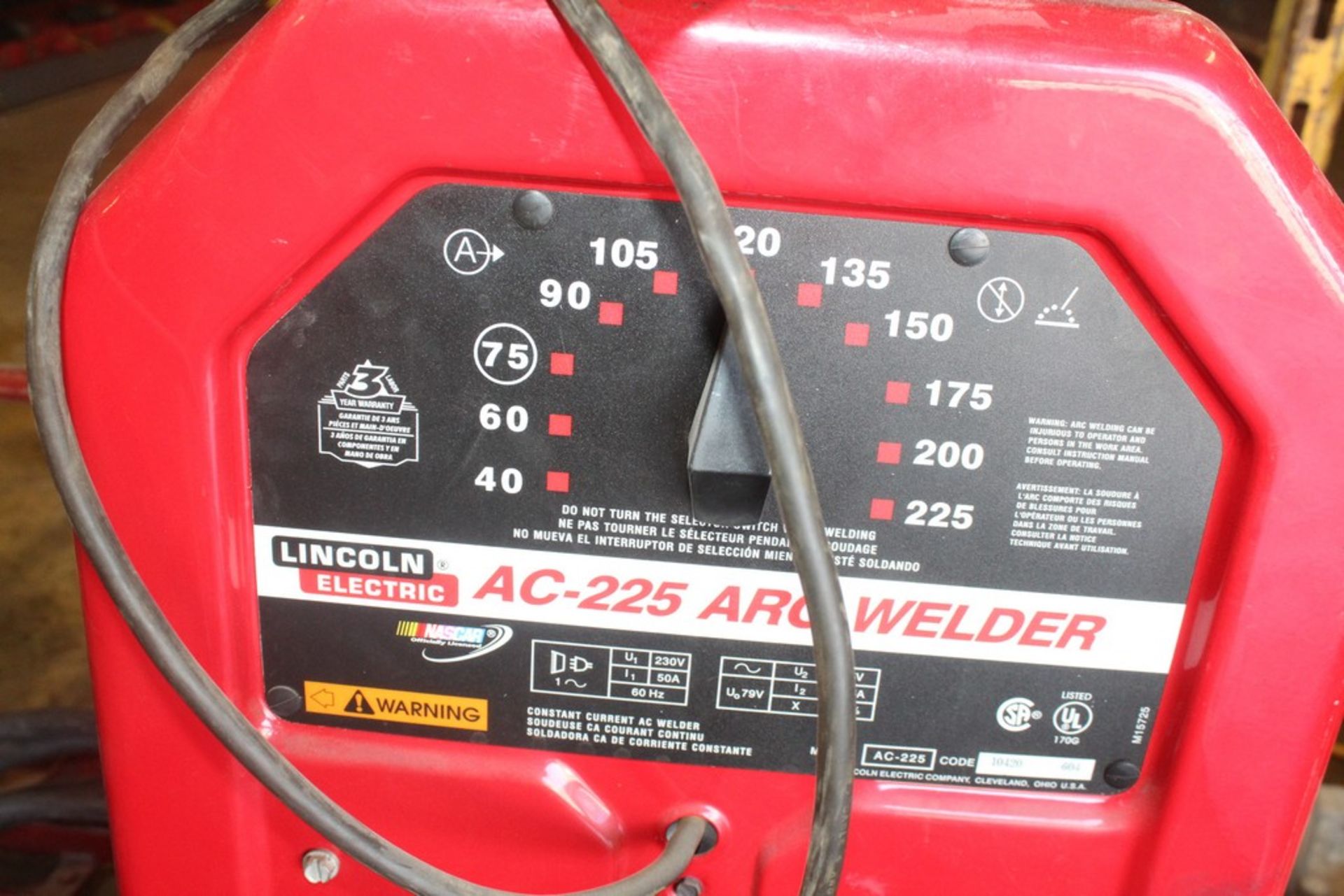 LINCOLN ELECTRIC MODEL AC-225 TOMBSTONE STYLE ARC WELDER, S/N 10420 - Image 2 of 2
