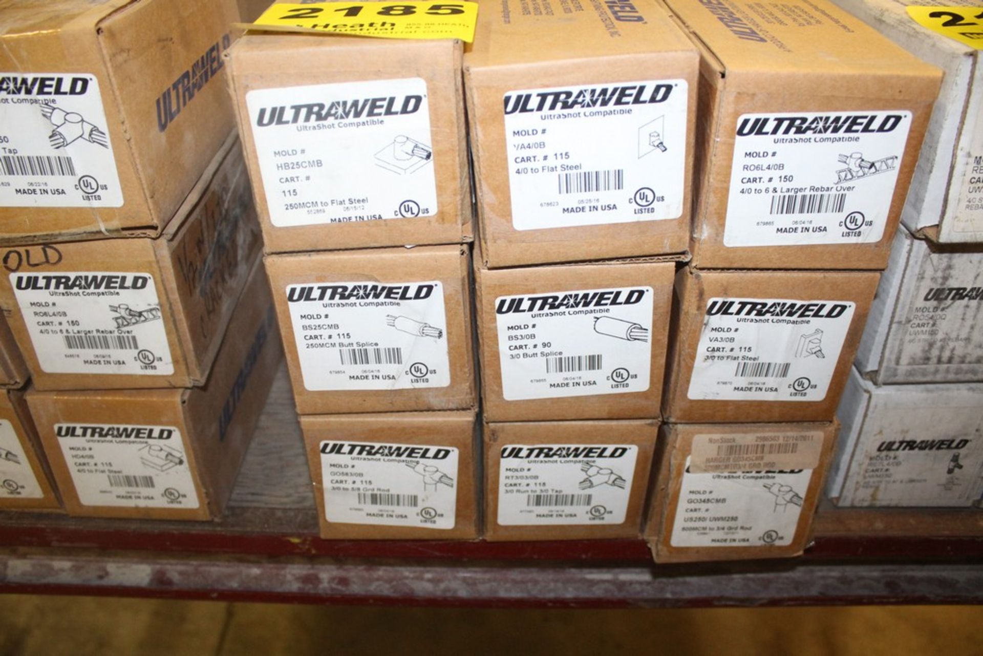 (9) BOXES OF HARGER ULTRAWELD, (1) 4/0 TO 6 & LARGER REBAR, (1) 3/0 TO 5/8 GRD ROD, (1) 4/0 BUTT